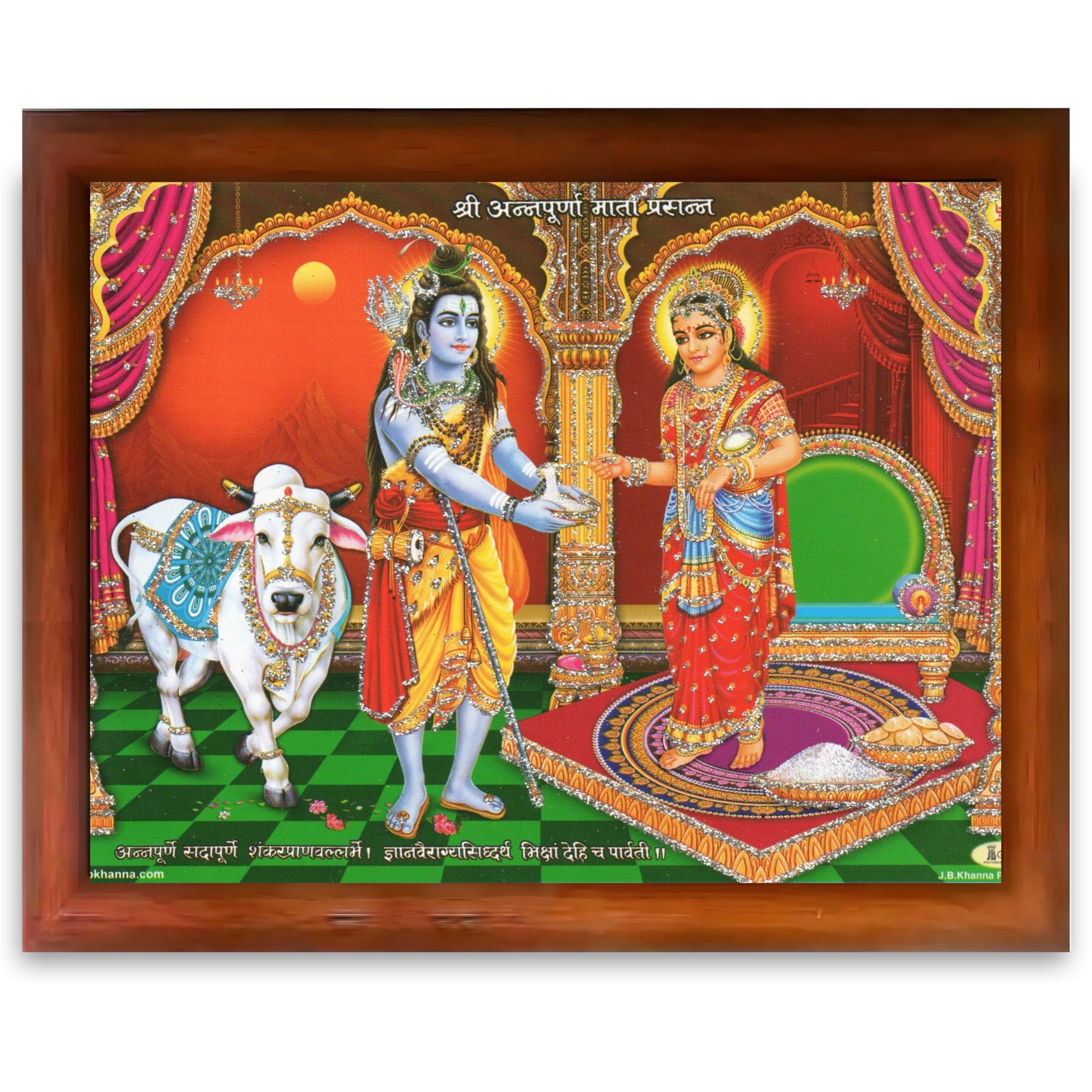 CRAFT QUEST Shiva & Maa Annapurna devi sitting on throne photo frame with Acrylic Glass for Kitchen Worship