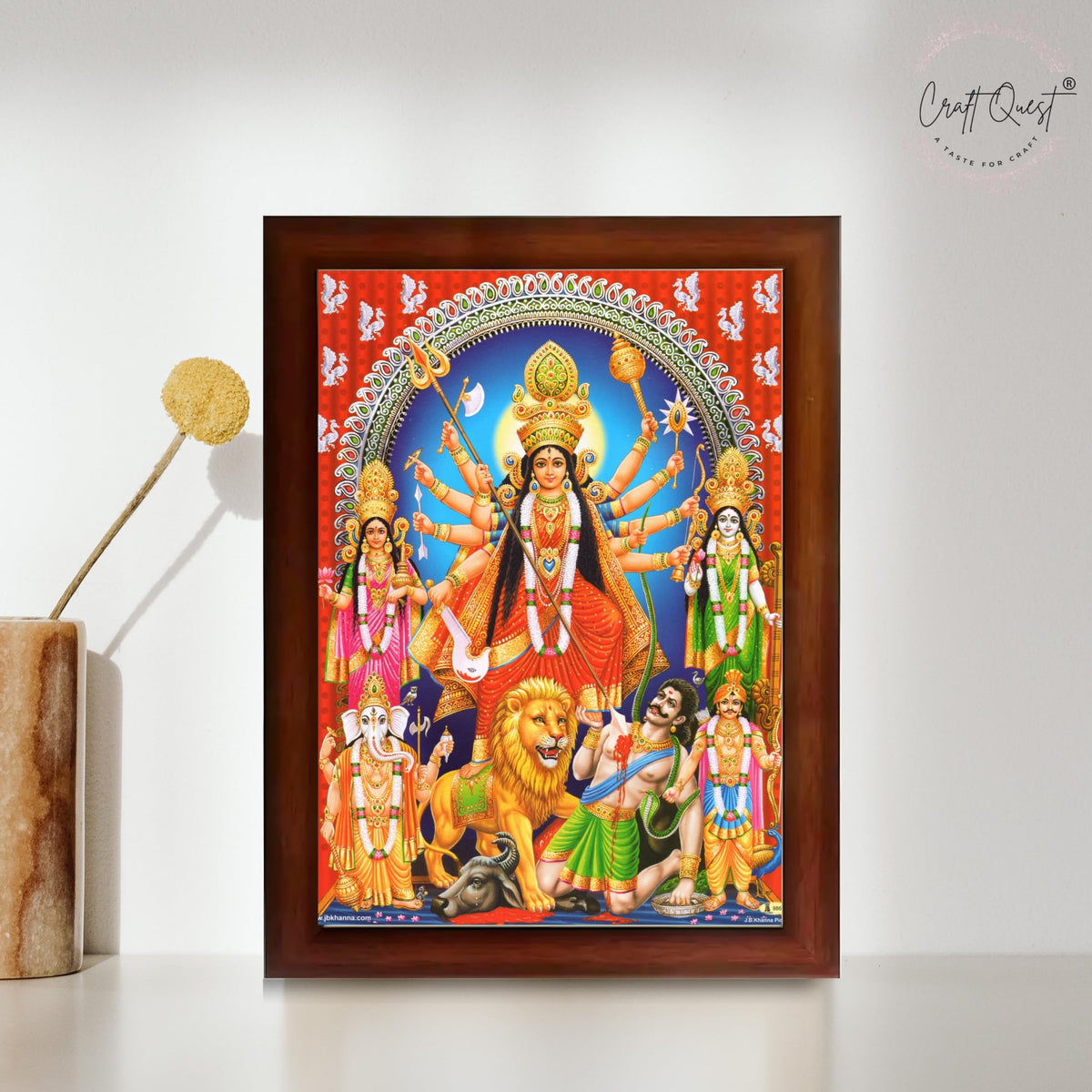 CRAFT QUEST Durga mata Mahishasura Mardini | Mahisasur Mardhini Durga Wall Painting Framed, Goddess Religious Photo Frame With Acrylic Glass