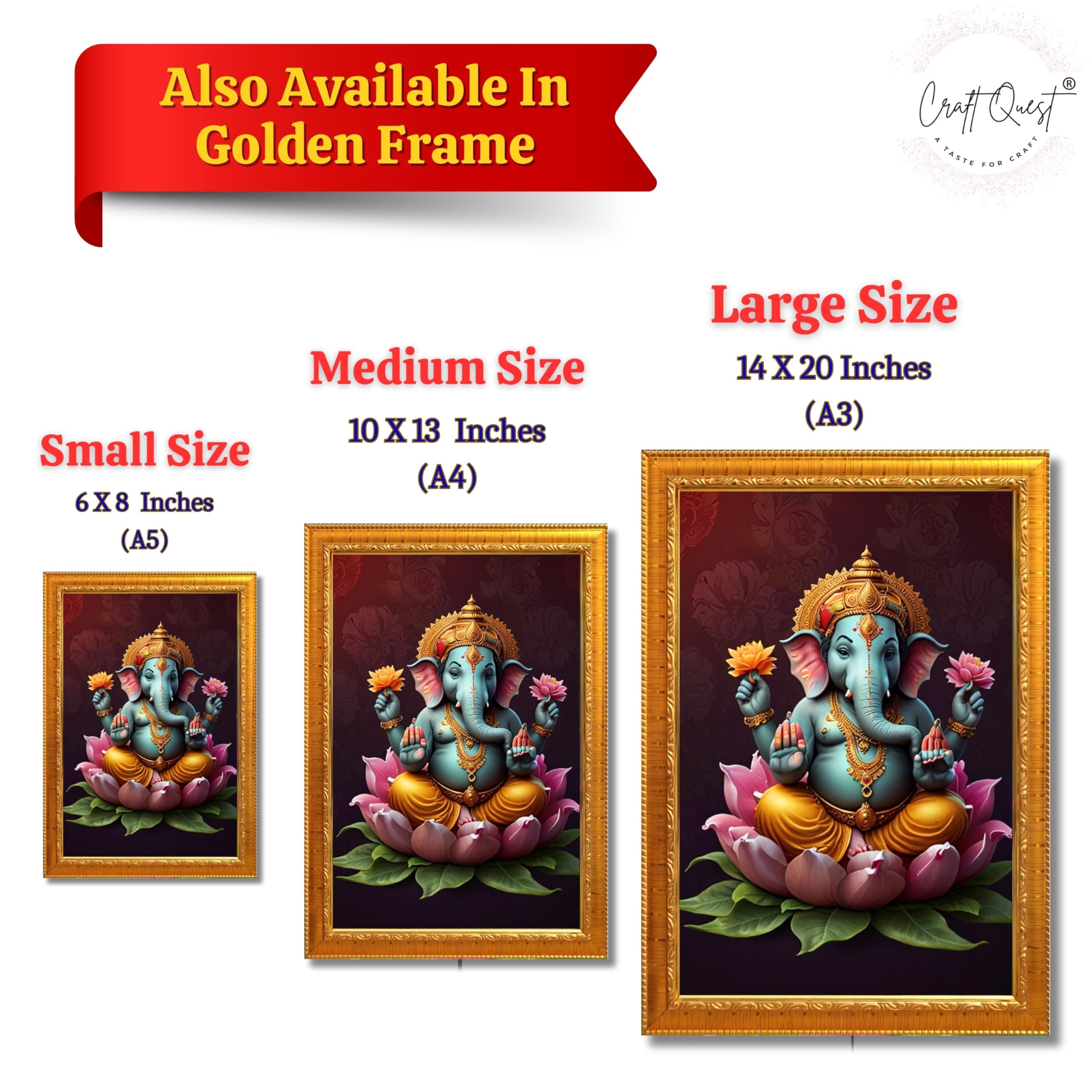 CRAFT QUEST Lord Ganpati ji Wall Hanging Frame for Living Room, Bedroom, Office & Pooja Room Décor GA-214