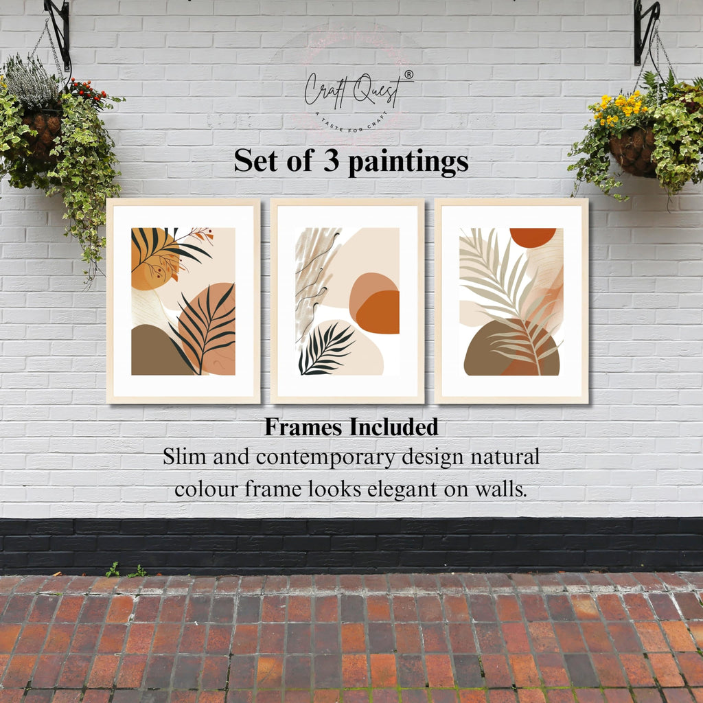 CRAFT QUEST Modern Abstract Featuring Stylized Plants | Set of 3 Frames for Home Decoration | Ideal for Living Room, Bedroom & Offices