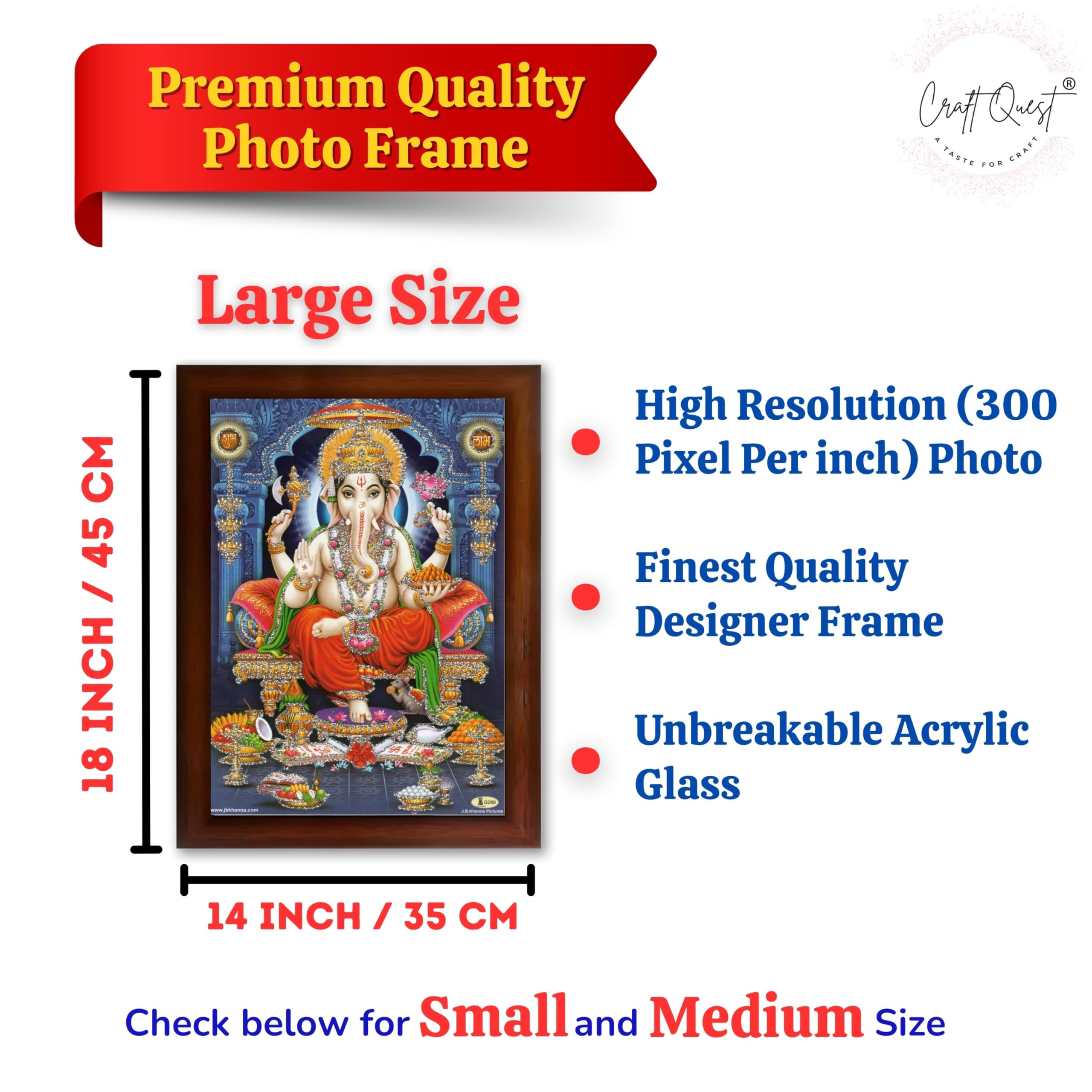 CRAFT QUEST God Ganpati Ganesha Modern Wall Art Painting With Frame For Pooja, Home and Office Decor Item