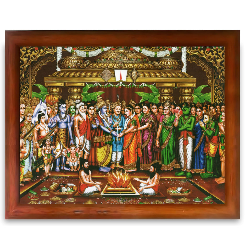 CRAFT QUEST Tirupati Balaji Padmavati Srinivasa Kalyanam Wall Painting Framed | South God Picture Frame for Home, Office, Temple & Gifting