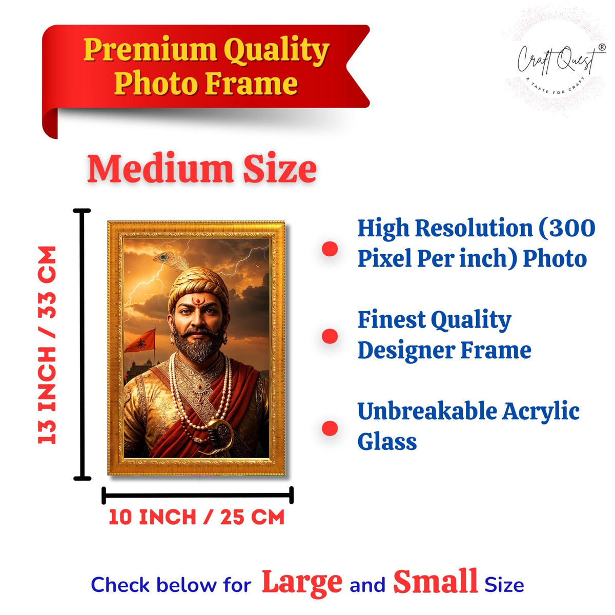CRAFT QUEST Shivaji Chhatrapati Maharaj Wall Photo Frame | For Living, Pooja Room | Wall Decoration Item | Best Gifting Option