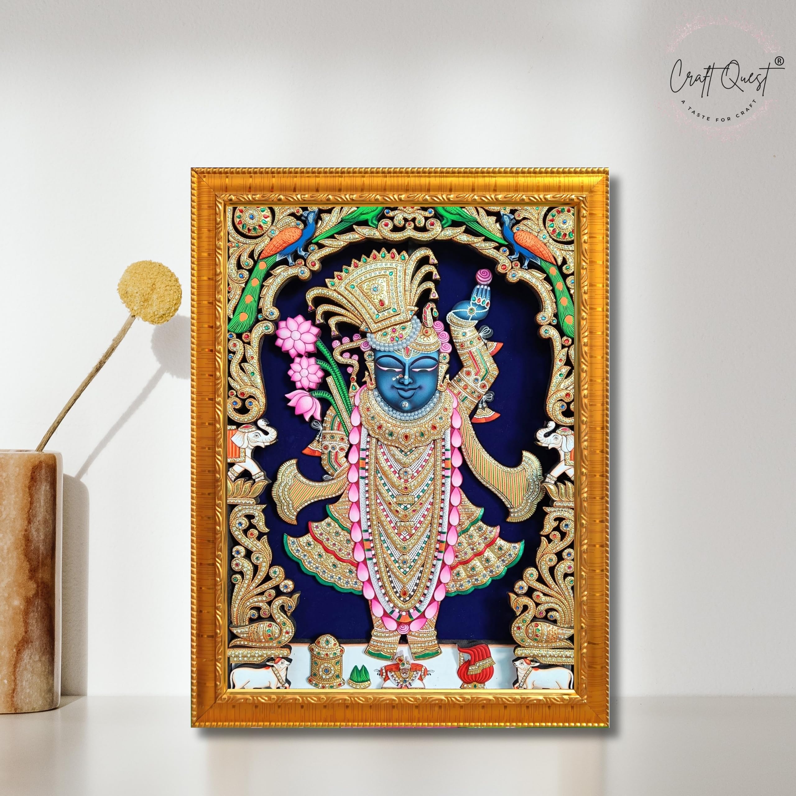 CRAFT QUEST Shreenath ji shree nathaji bhagvan Photo Frame for Wall Hanging/Gift/Temple/puja Room/Home Decor Frame with Unbreakable Acrylic Glass