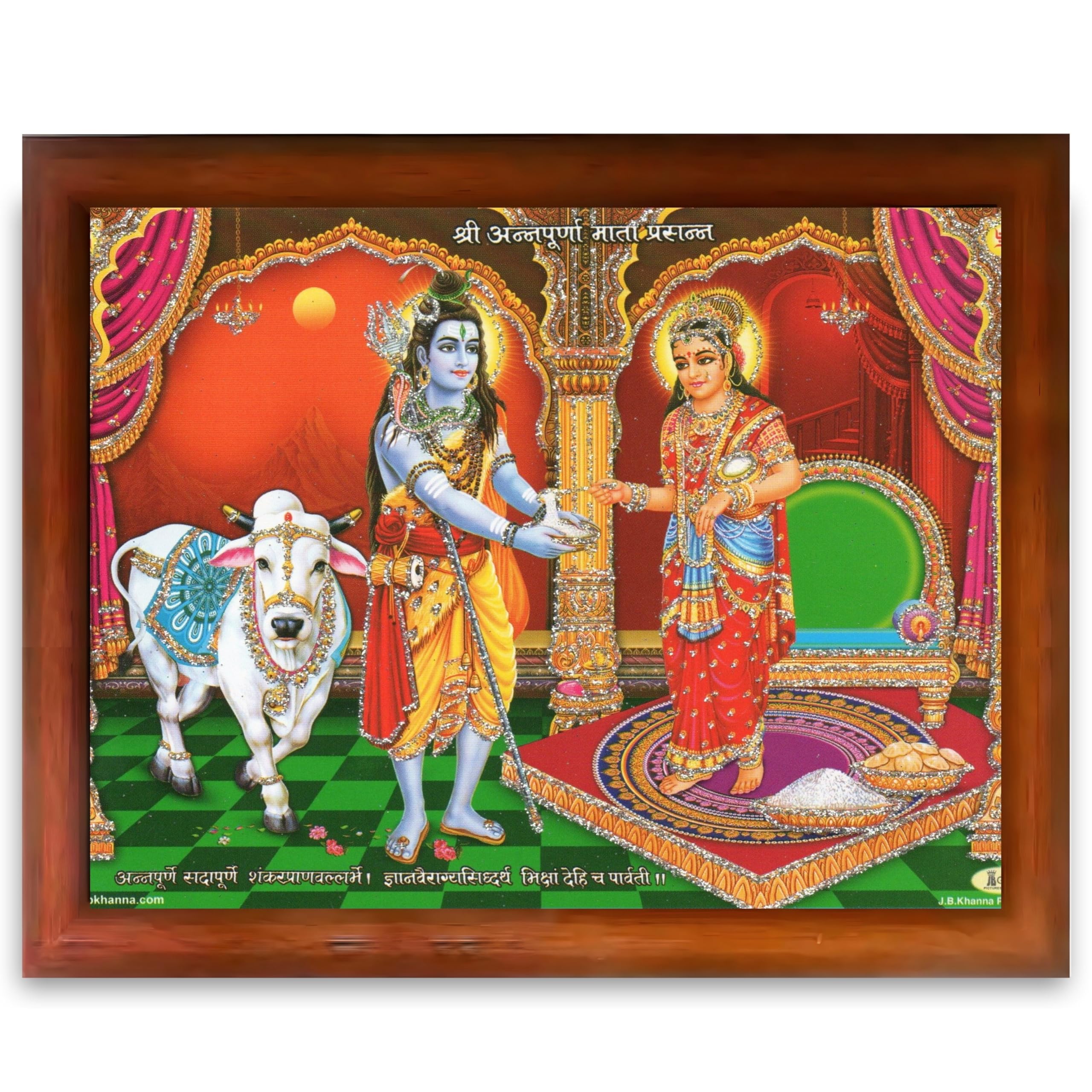 CRAFT QUEST Shiva & Maa Annapurna devi sitting on throne photo frame with Acrylic Glass for Kitchen Worship