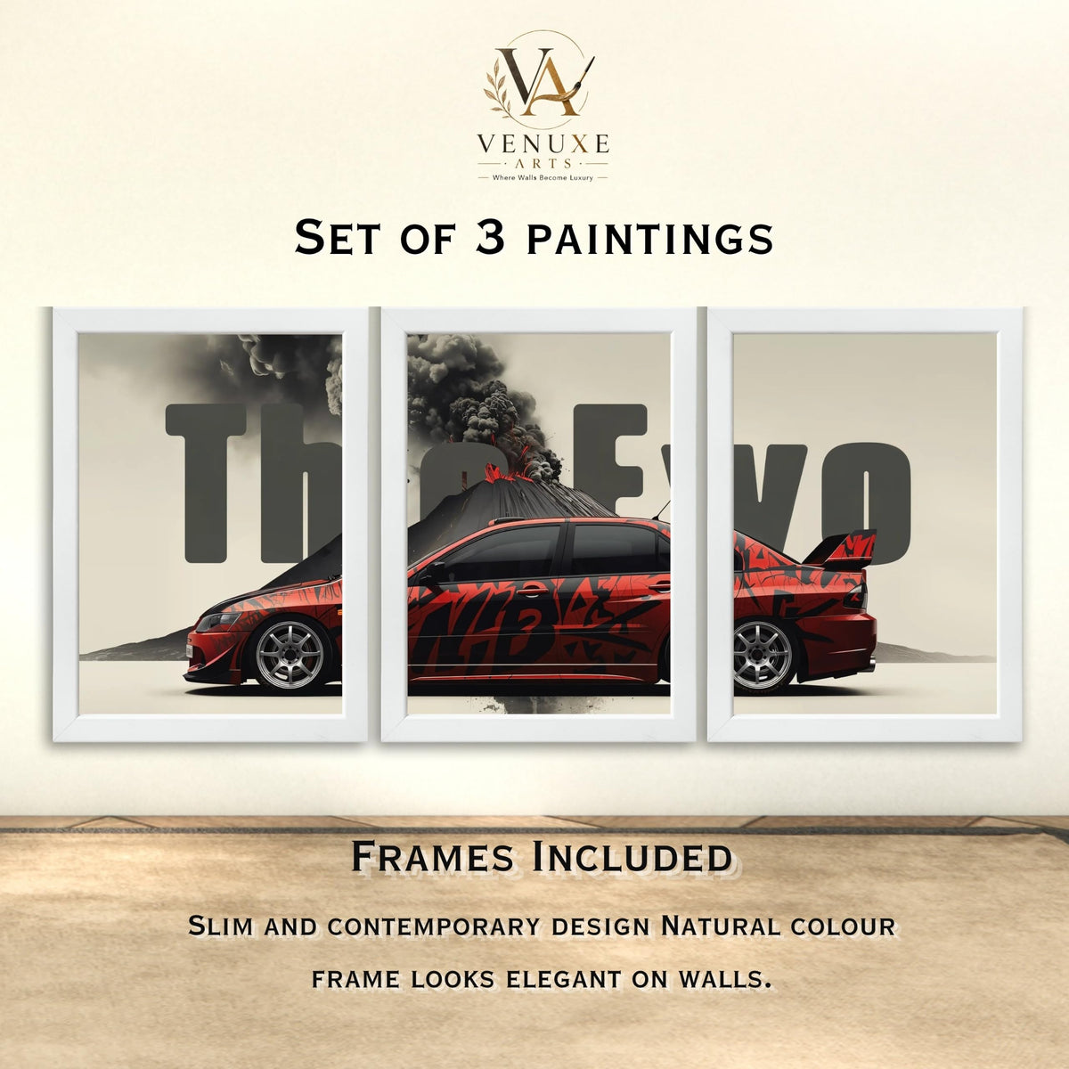 VENUXE ARTS Set Of 3 Big Sports Cars Framed Posters Gift Items for Boys Room Wall Decoration Bedroom Living Room Office Studio Décor | Car Poster Frame for Wall Décor