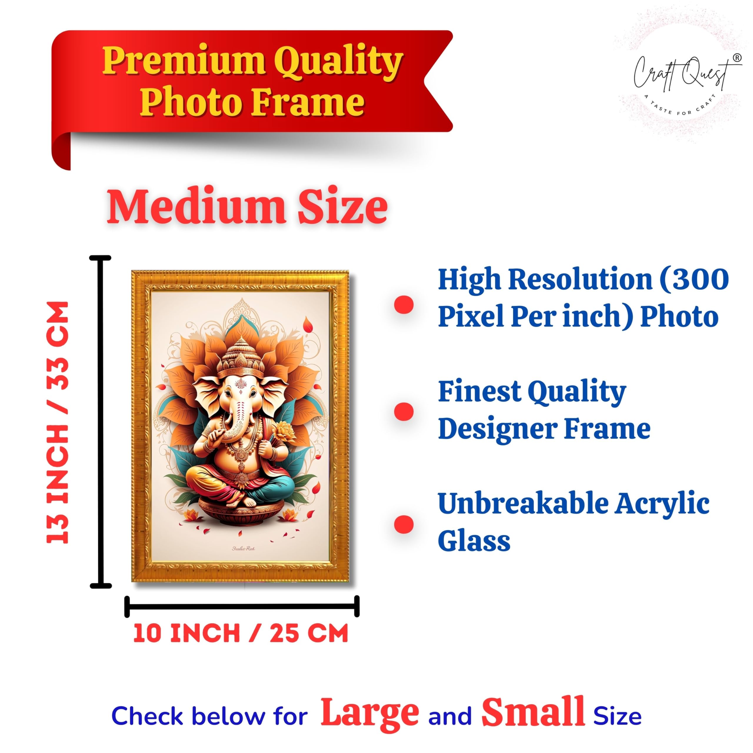 CRAFT QUEST Lord Ganpati Ganesha ji Wall Hanging Frame for Living Room, Bedroom, Office & Pooja Room Décor GA-213