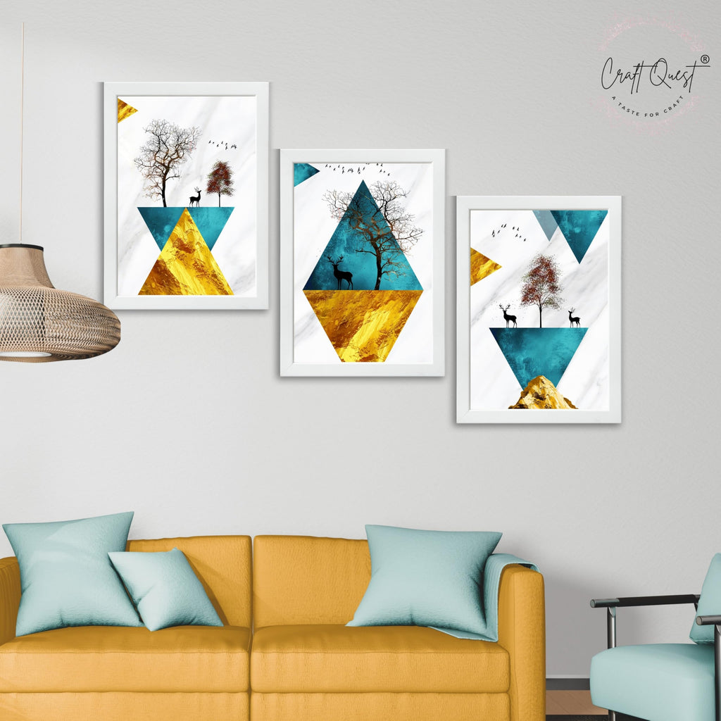 CRAFT QUEST Abstract Modern Art Wall Frame | Set of 3 Frames for Home Decoration | Ideal for Living Room, Bedroom & Offices