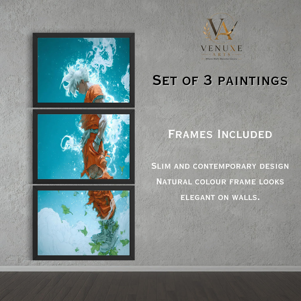 VENUXE ARTS Set Of 3 Anime Characters Wall Framed |Anime Characters Framed Poster for Living Room Bedroom Gaming Room Studio Wall Decor