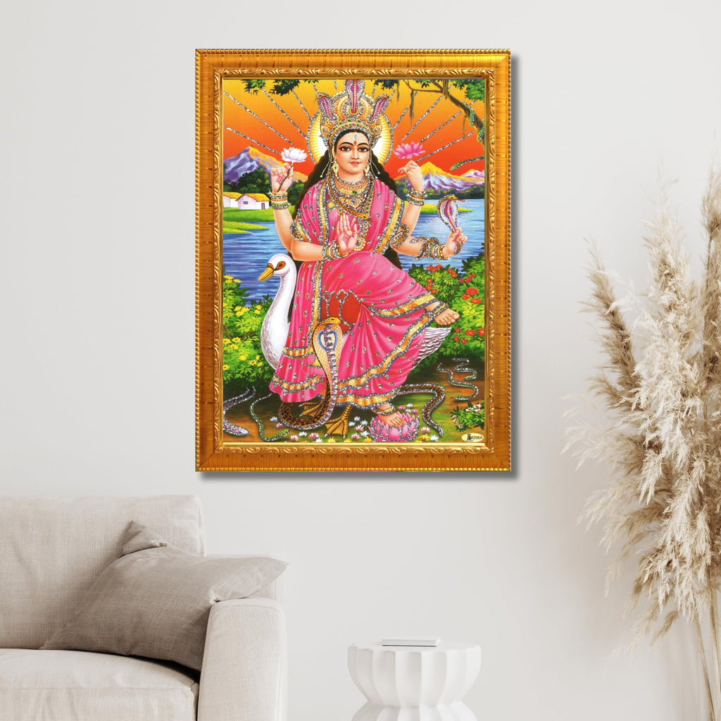 CRAFT QUEST Maa Mansa/Maa Mansani/Maa Nag Devi Photo Frame Wall Painting Home Decor wooden framed