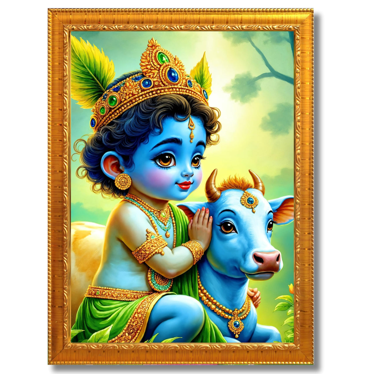 CRAFT QUEST Baby Krishna Photo Frame | Shri Bal Gopal Painting for Pregnant Women | Kanha Ji Poster | Laddu Lord Makhan Chor | Walls Home Bedroom Living Room Decoration Gift.