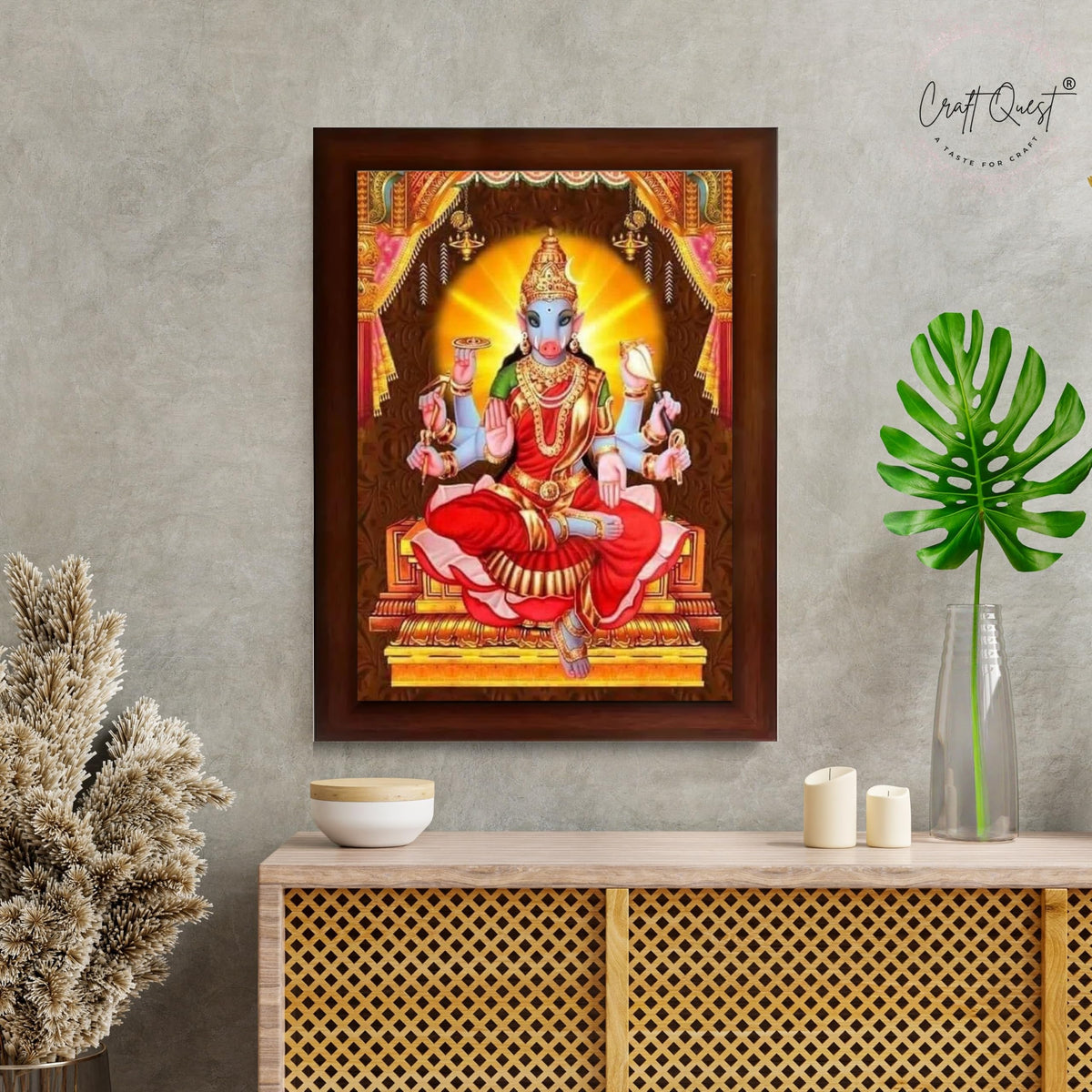 CRAFT QUEST God Varahi Amman Photo Varahi Wall Painting Photo Frame With Acrylic Glass| South Devi God Frame for Home, Office, Temple & Gifting