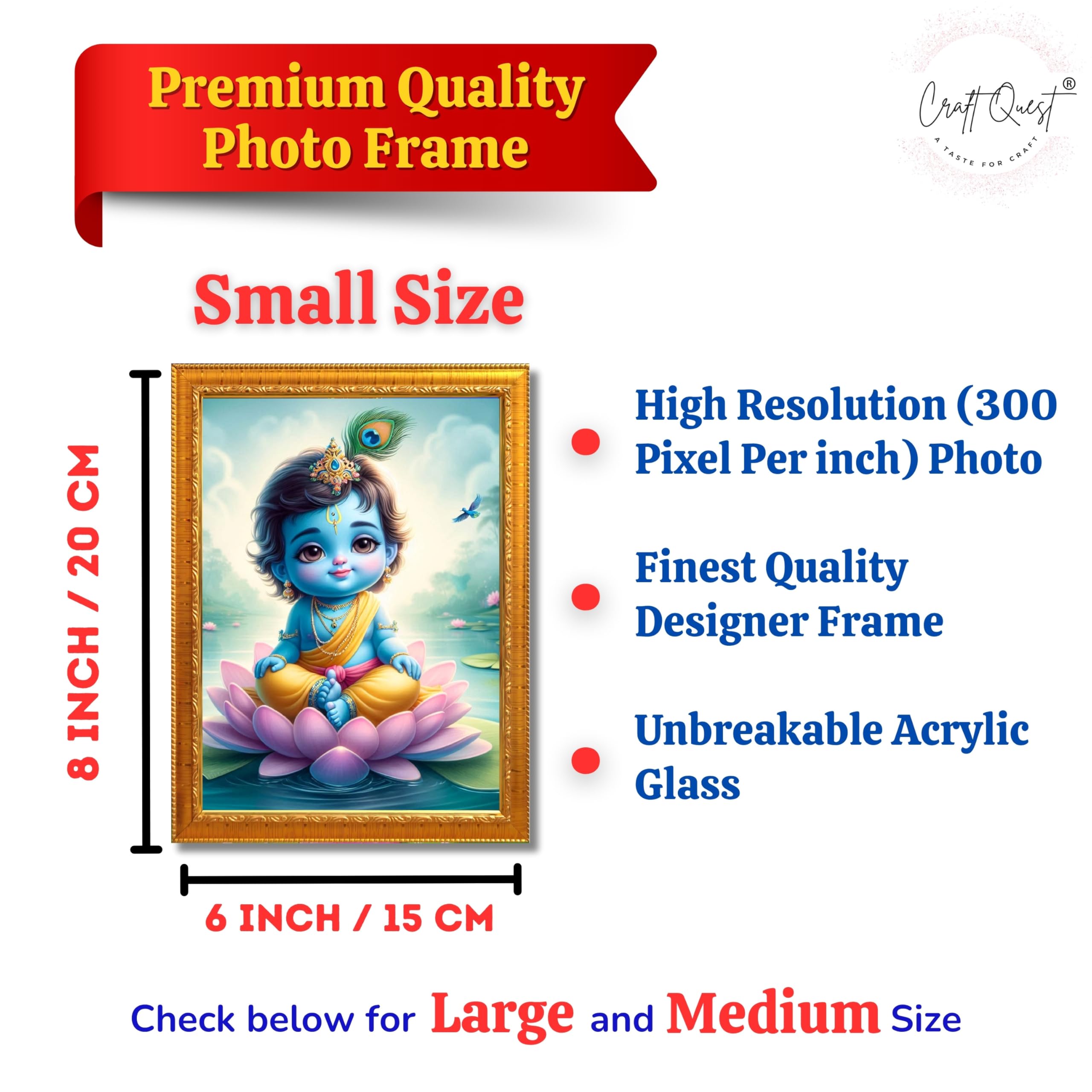 CRAFT QUEST Cute Baby Krishna HD Print | Little Krishna Frame for Home Temple, Office Desk, Décor Item