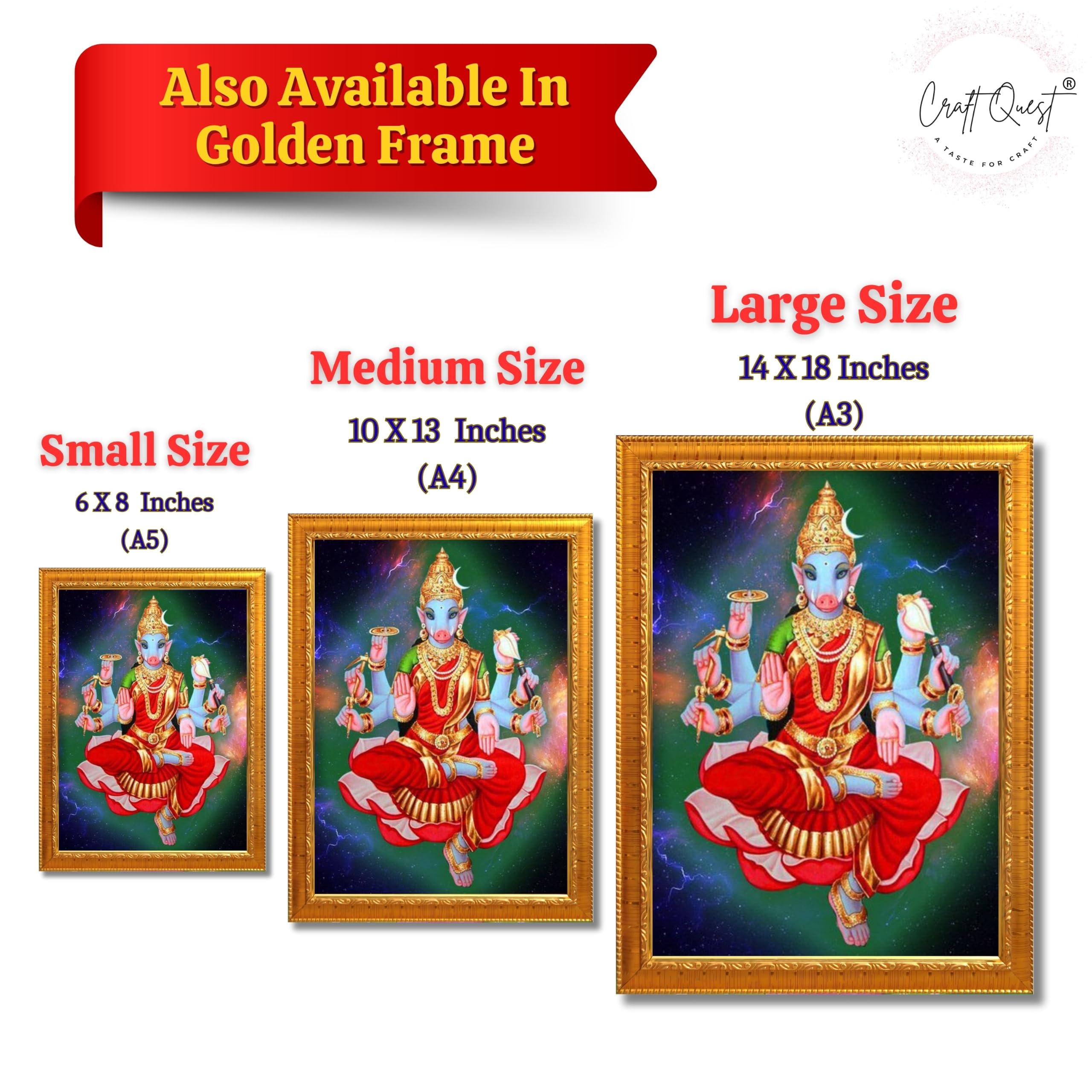 CRAFT QUEST Varahi Amman amma Photo Varahi Wall Painting Photo Frame With Acrylic Glass| South Devi Frame for Home, Office, Temple & Gifting
