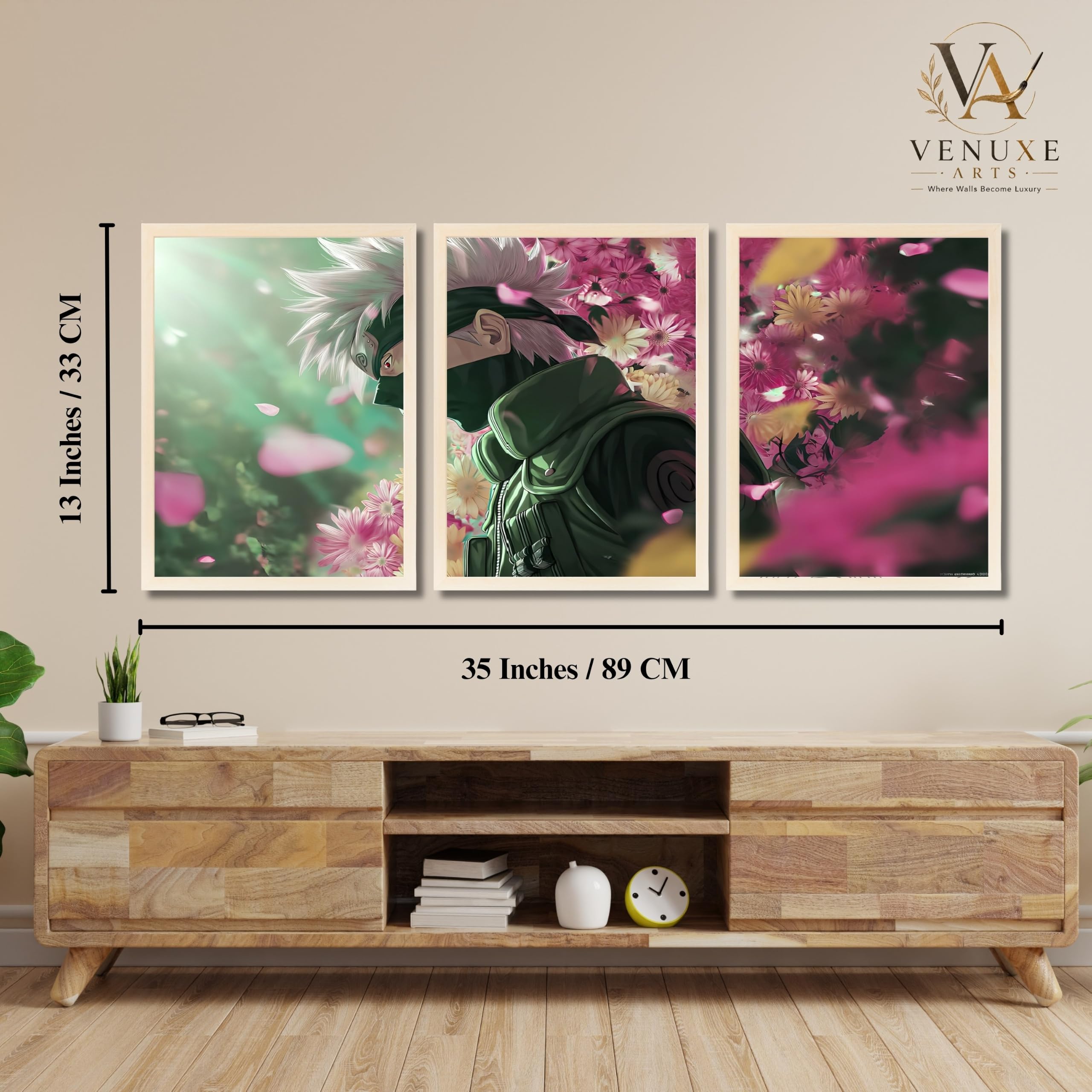 VENUXE ARTS Set Of 3 Anime Characters Wall Framed |Anime Characters Framed Poster for Living Room Bedroom Gaming Room Studio Wall Decor