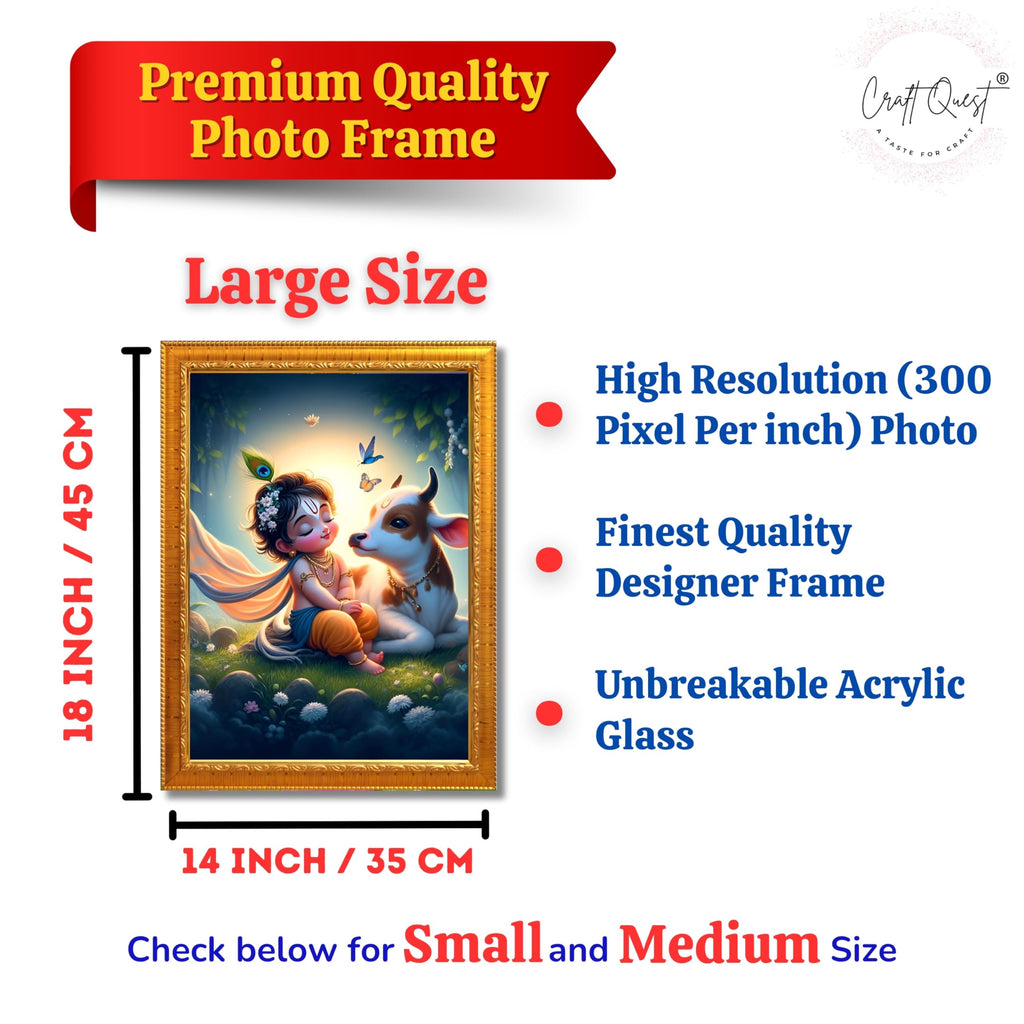 CRAFT QUEST Cute Bal Gopal HD Print | Premium Transparent Frame for Home Temple, Office Desk, Car Dashboard