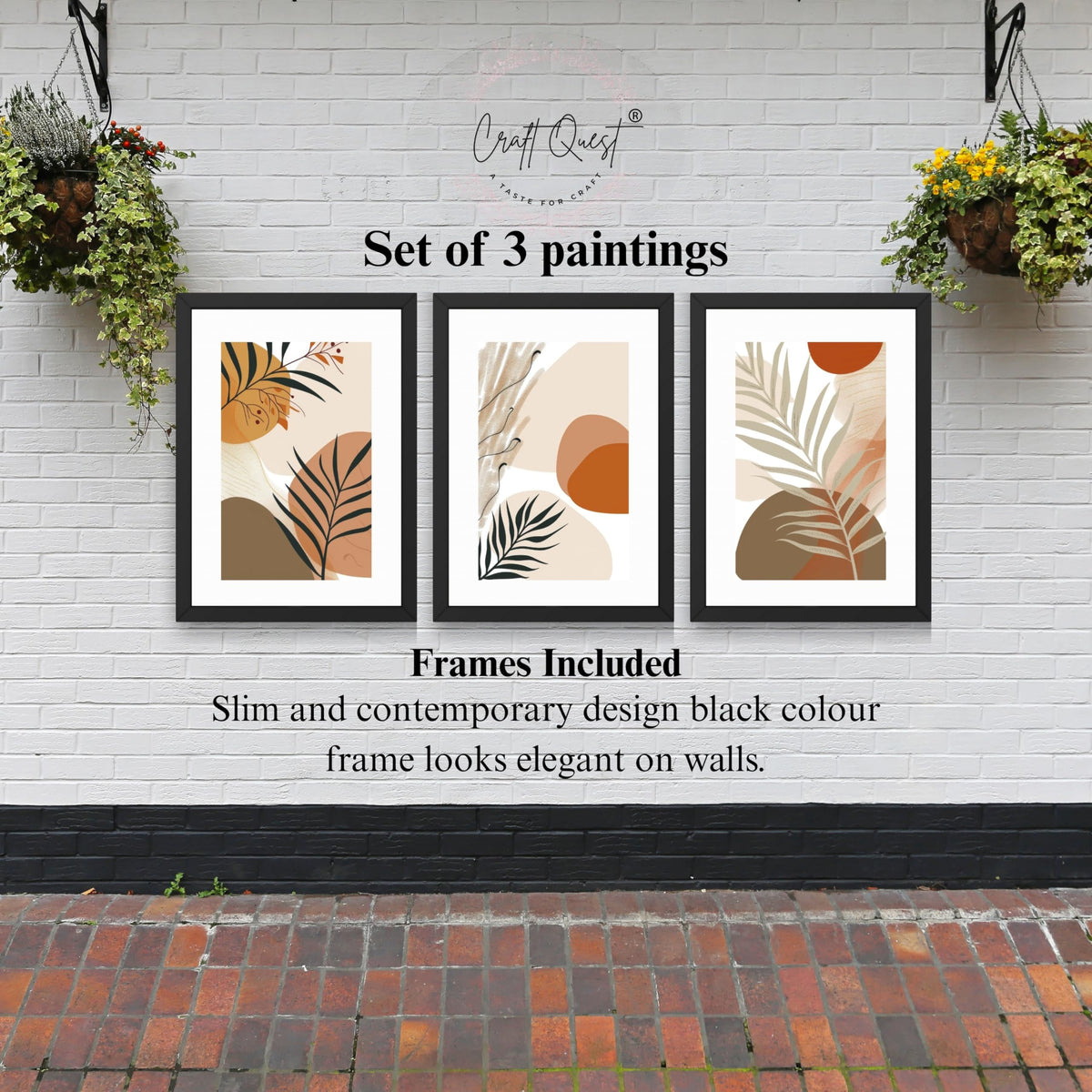 CRAFT QUEST Modern Abstract Featuring Stylized Plants | Set of 3 Frames for Home Decoration | Ideal for Living Room, Bedroom & Offices
