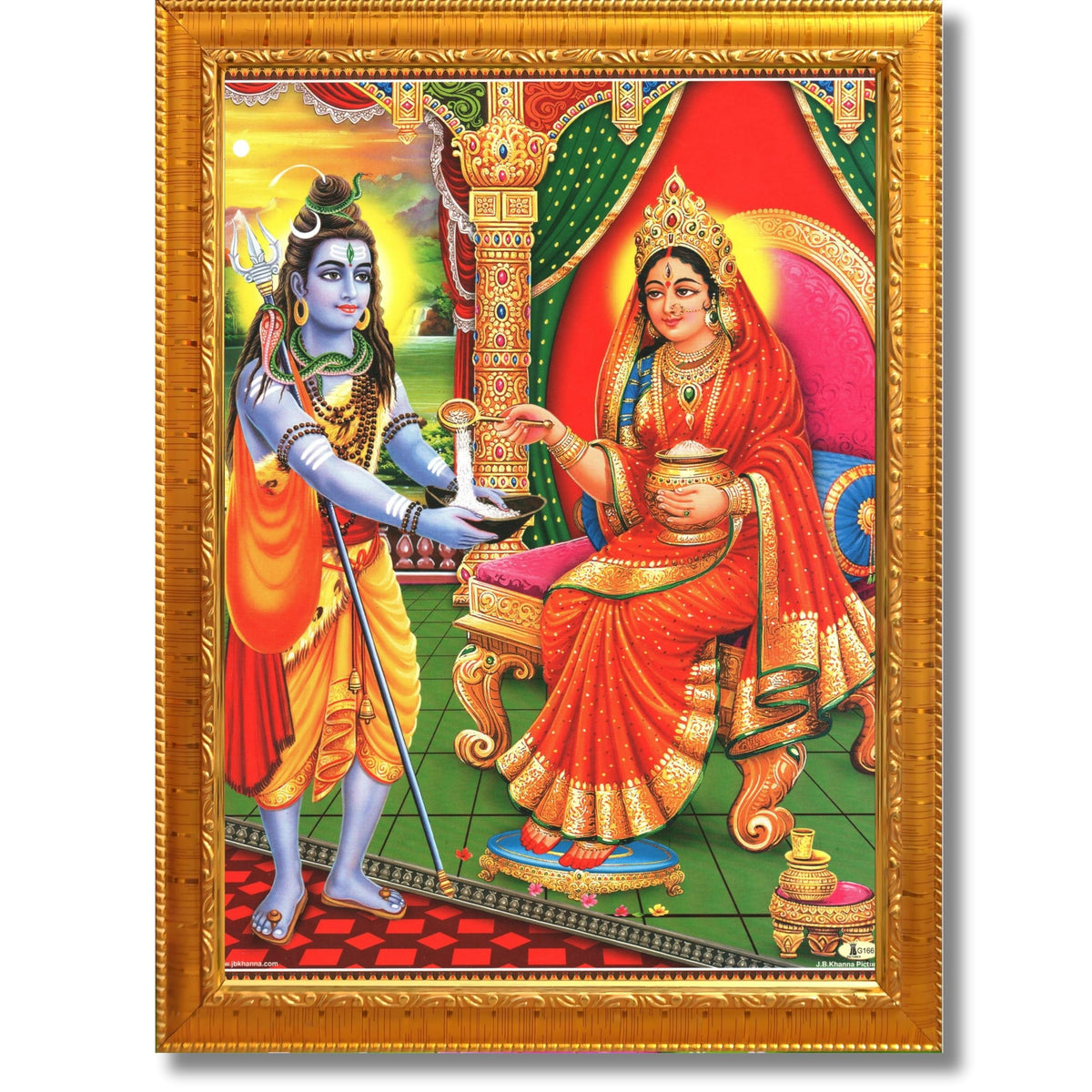 CRAFT QUEST Shiva & Maa Annapurna devi sitting on throne photo frame with with Acrylic glass, for Kitchen Worship
