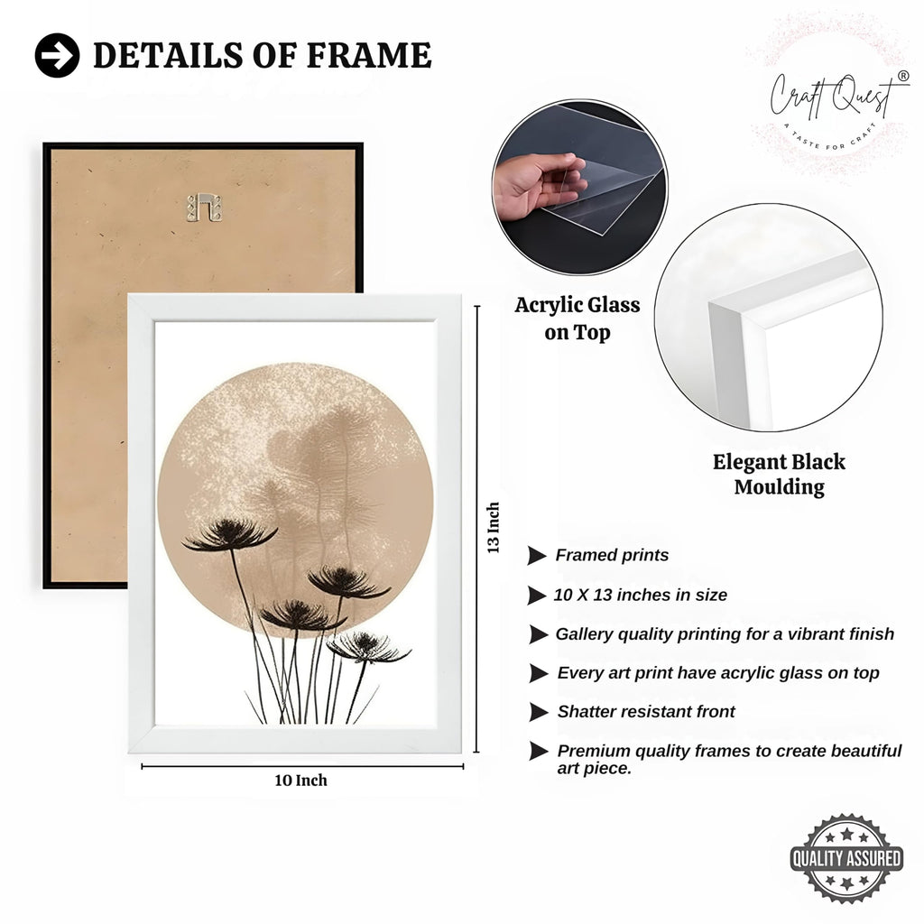 CRAFT QUEST Boho Minimalist Abstract Wall Art | Set of 3 Frames for Home Decoration | Ideal for Living Room, Bedroom & Offices