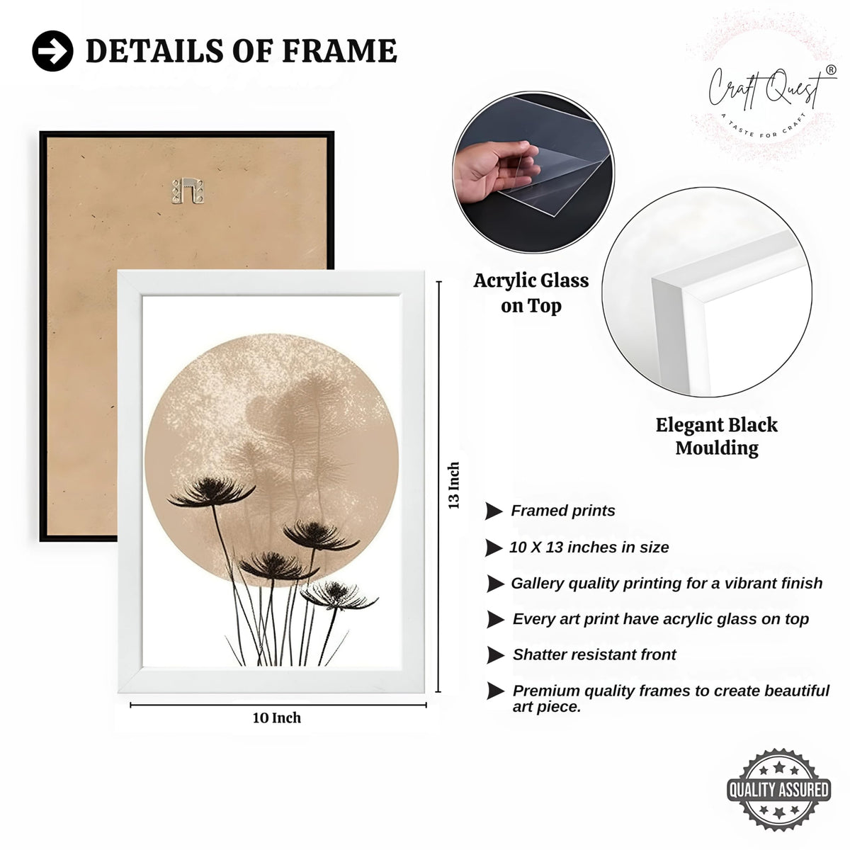 CRAFT QUEST Boho Minimalist Abstract Wall Art | Set of 3 Frames for Home Decoration | Ideal for Living Room, Bedroom & Offices