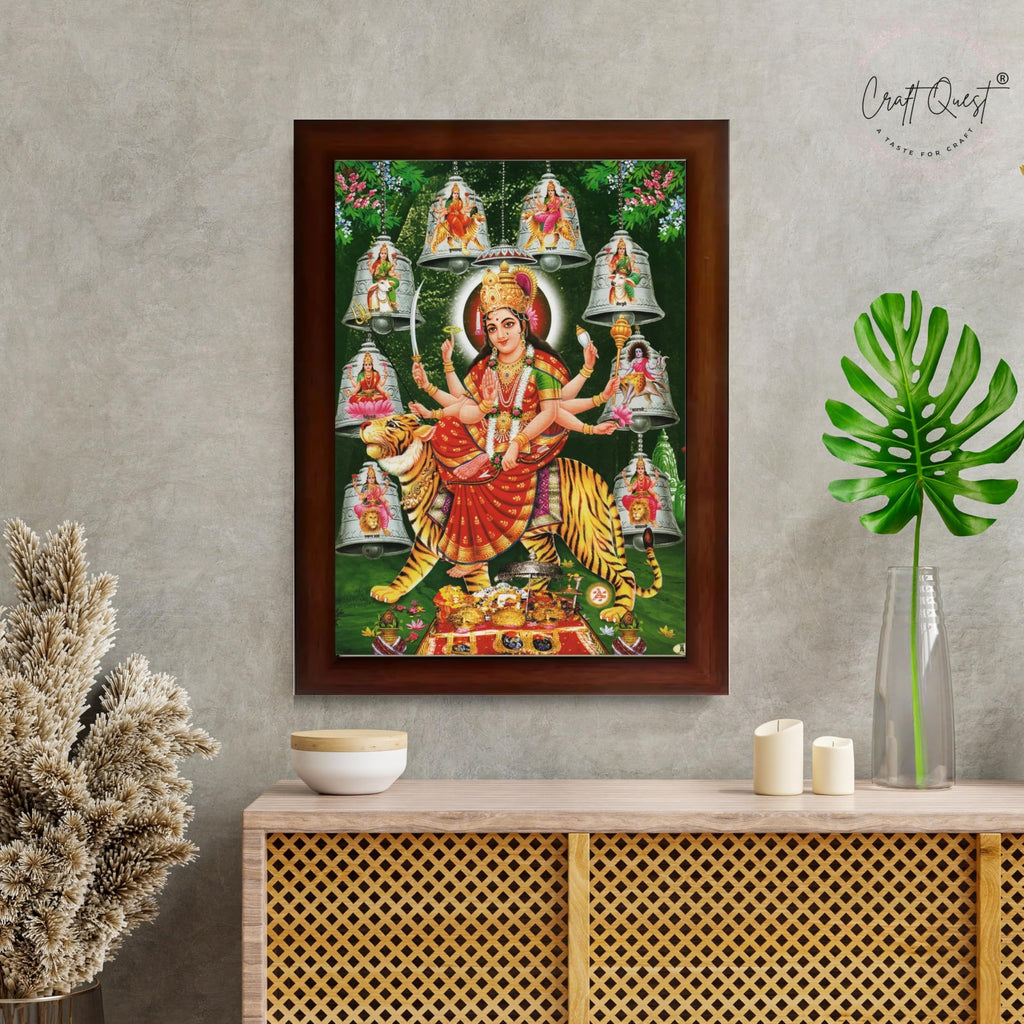 CRAFT QUEST Durga Maa Mata Goddess Nav Navadurga Navdurga Wall Painting Framed Home Decor