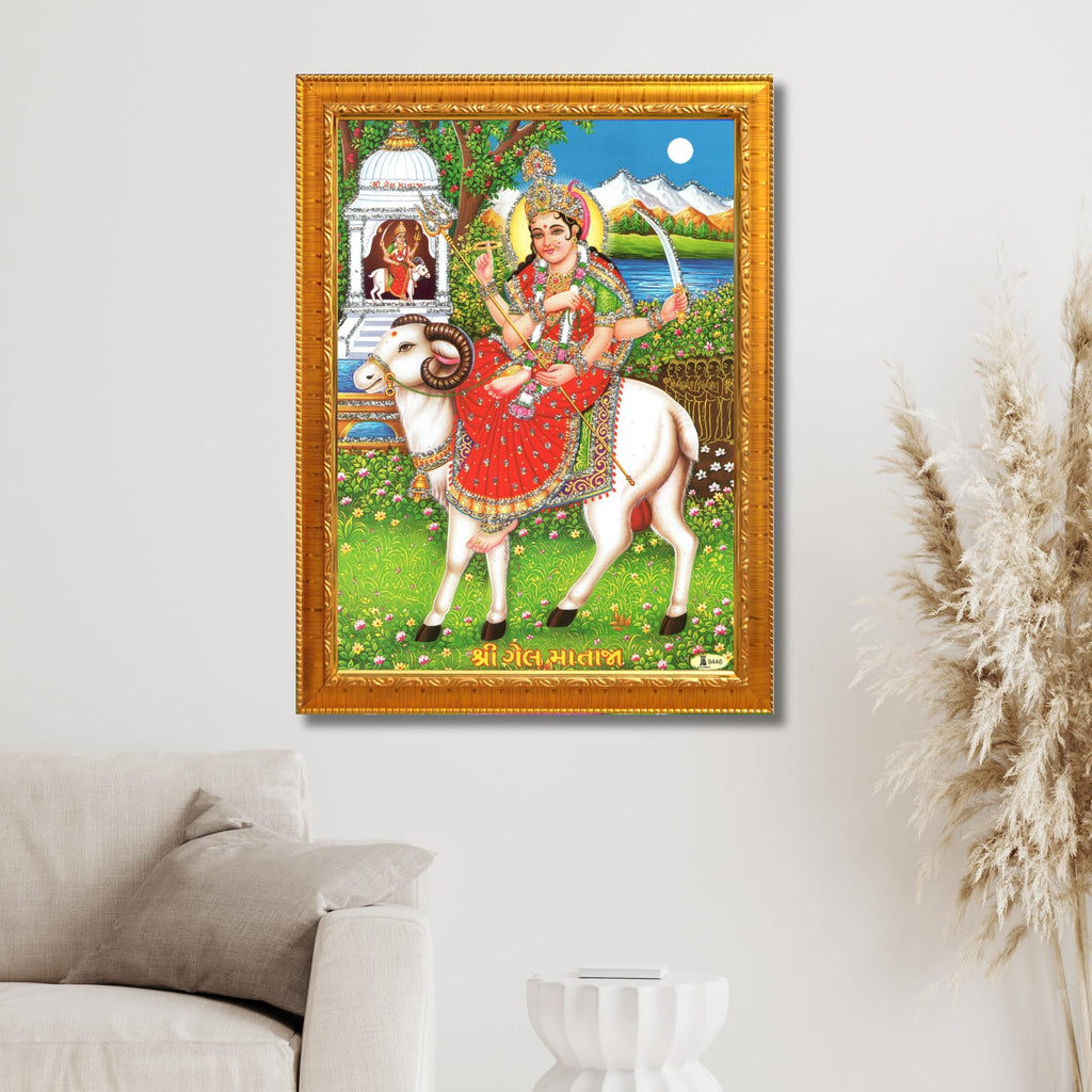 CRAFT QUEST Gel Mata Ji Geldi Maa Devi Mataji Ma Wall Painting For Home Decor wooden framed