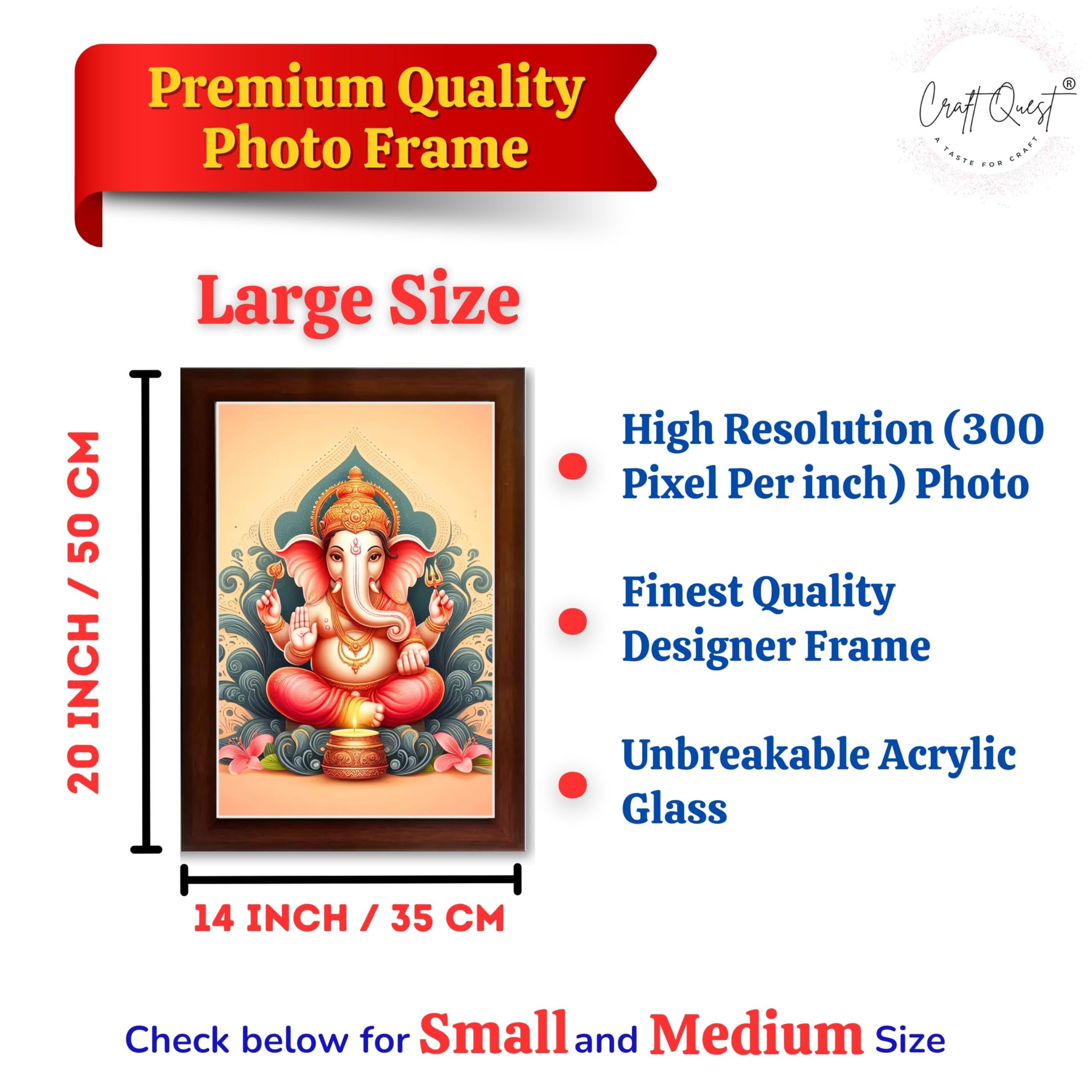 CRAFT QUEST Ganesh Ganpati Ganesha Art Framed Painting Ready to Hang and Wall Decor