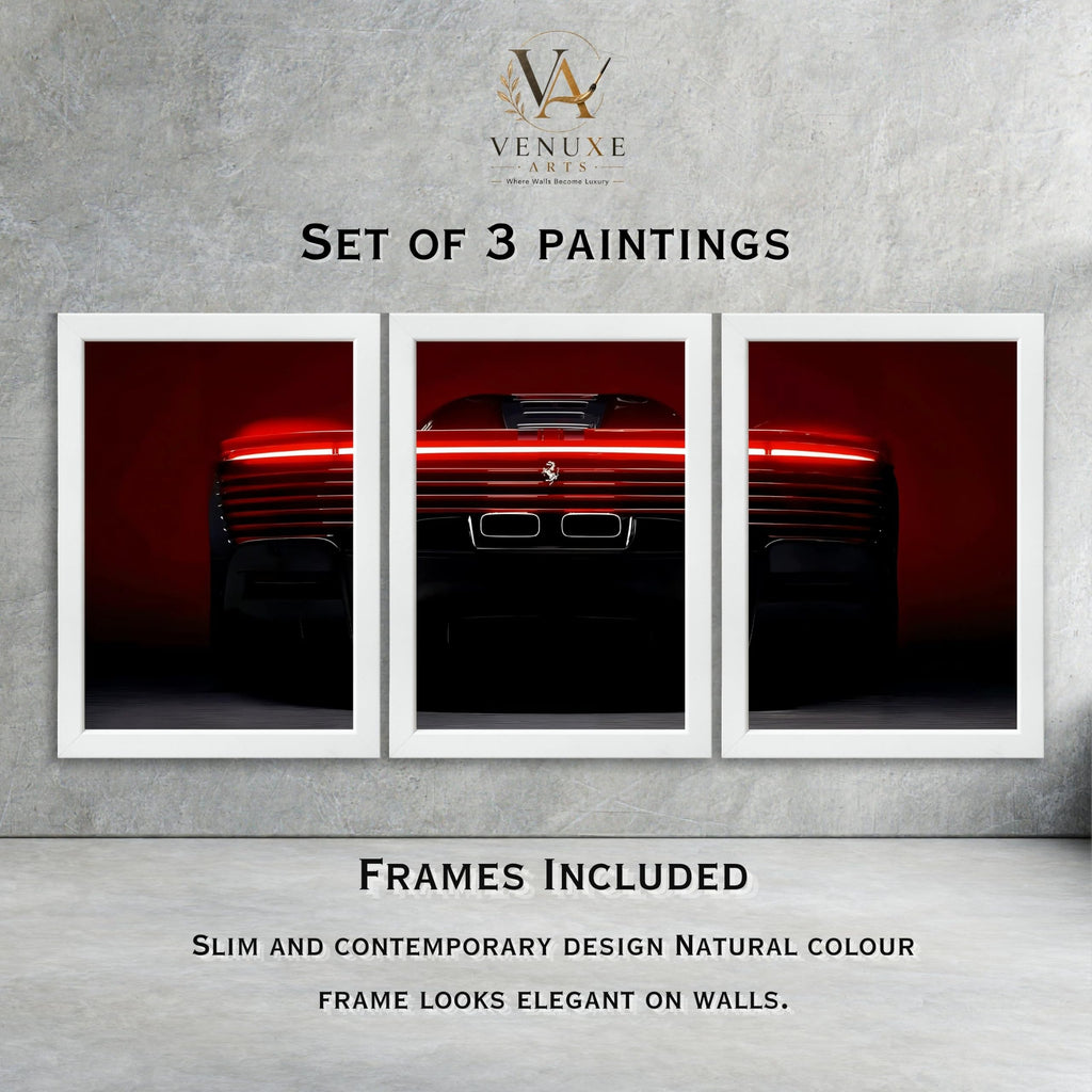 VENUXE ARTS Set Of 3 Big Sports Cars Framed Posters Gift Items for Boys Room Wall Decoration Bedroom Living Room Office Studio Décor | Car Poster Frame for Wall Décor