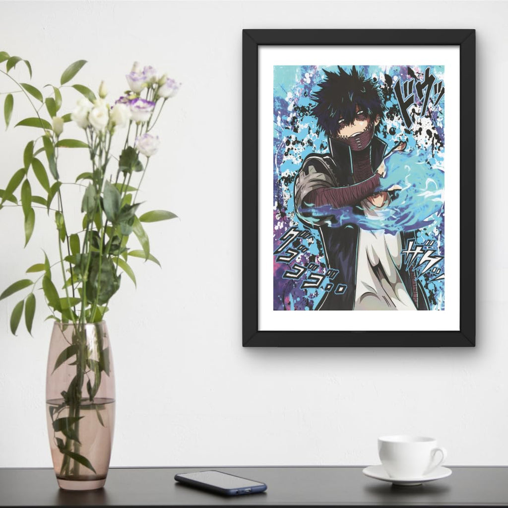 CRAFT QUEST my hero academia manga Poster Anime Laminated Posters Framed Painting with Matt Black Frame (14 Inches x 10 Inches)