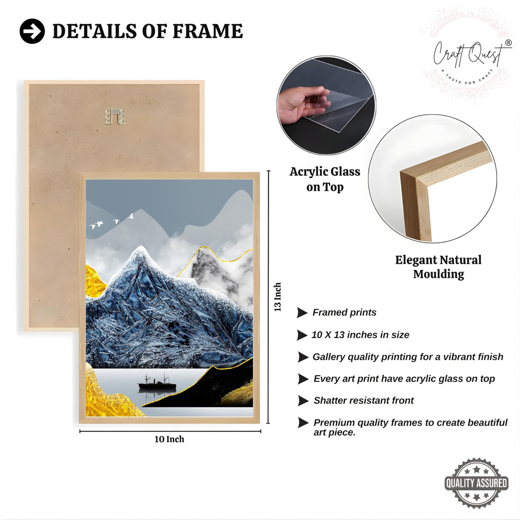 CRAFT QUEST Modern Art Abstract Ink Landscape Wall Art | Set of 3 Frames for Home Decoration | Ideal for Living Room, Bedroom & Offices