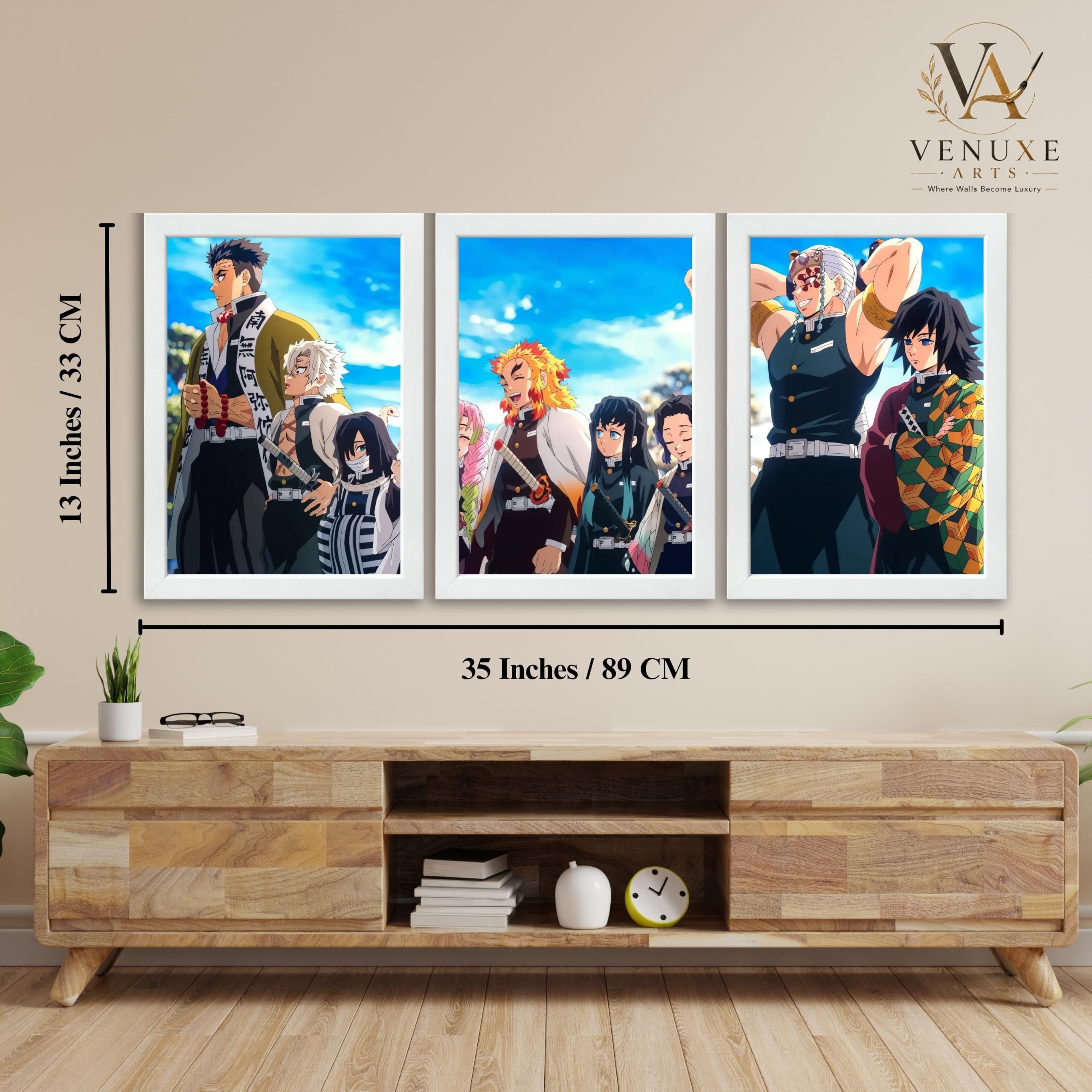 VENUXE ARTS Set Of 3 Anime Characters Wall Framed |Anime Characters Framed Poster for Living Room Bedroom Gaming Room Studio Wall Decor