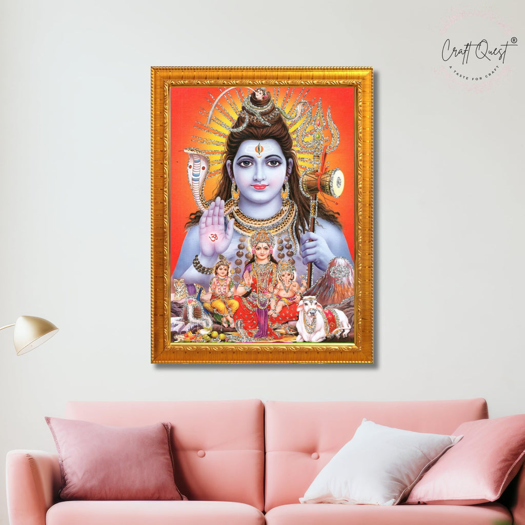 CRAFT QUEST God Shiv Ji Shiva Wall Painting | Premium Framed Hindu God Wall Art | Spiritual Mahadev Poster for Living Room, Bedroom, Office, Meditation, Pooja & Temple Décor Item |