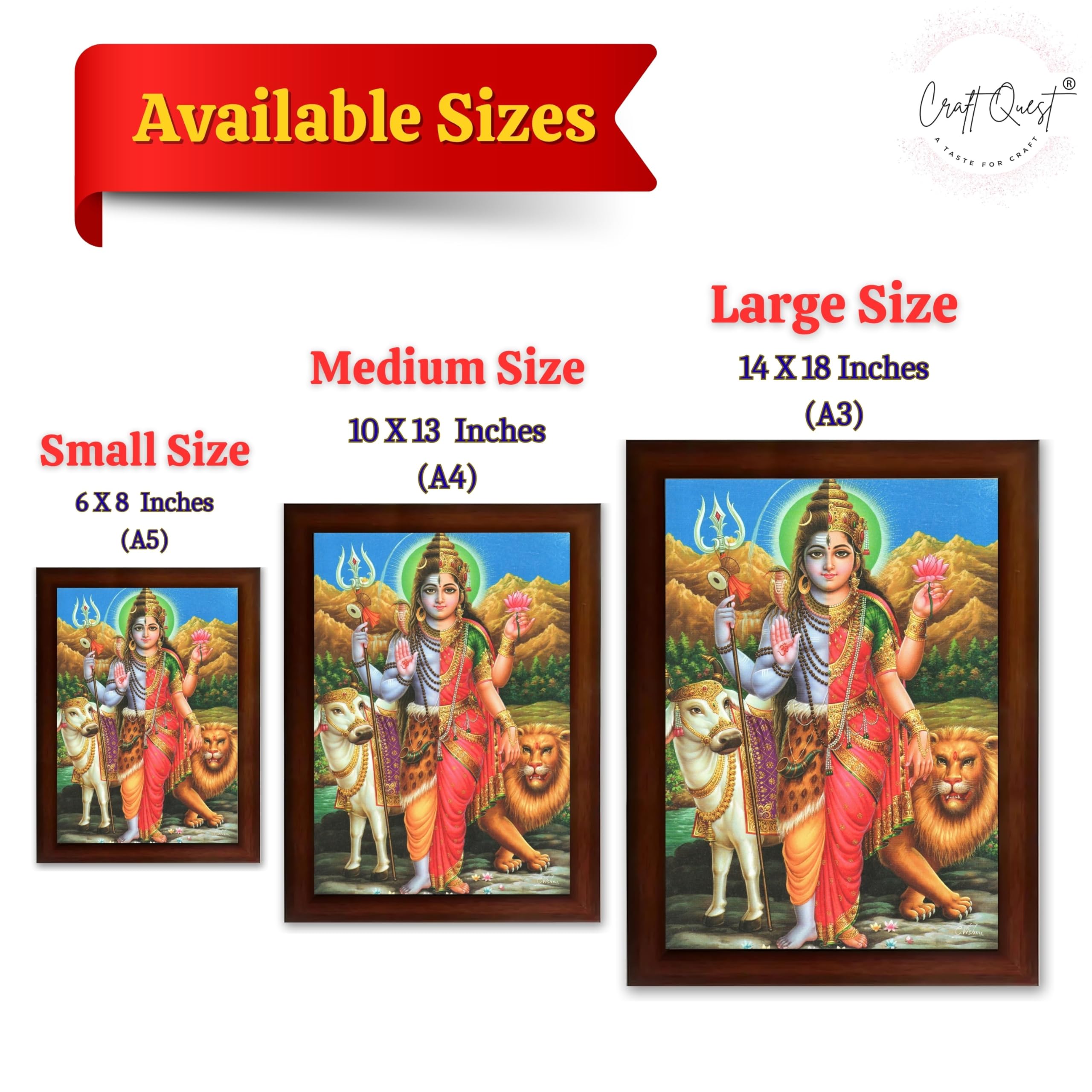 CRAFT QUEST Ardhanarishvara Arthanareeswara Shiv Parvati Photo Frame | God Spiritual Framed | Ideal for Home, Office, Temple & Puja Room, Wall Decor