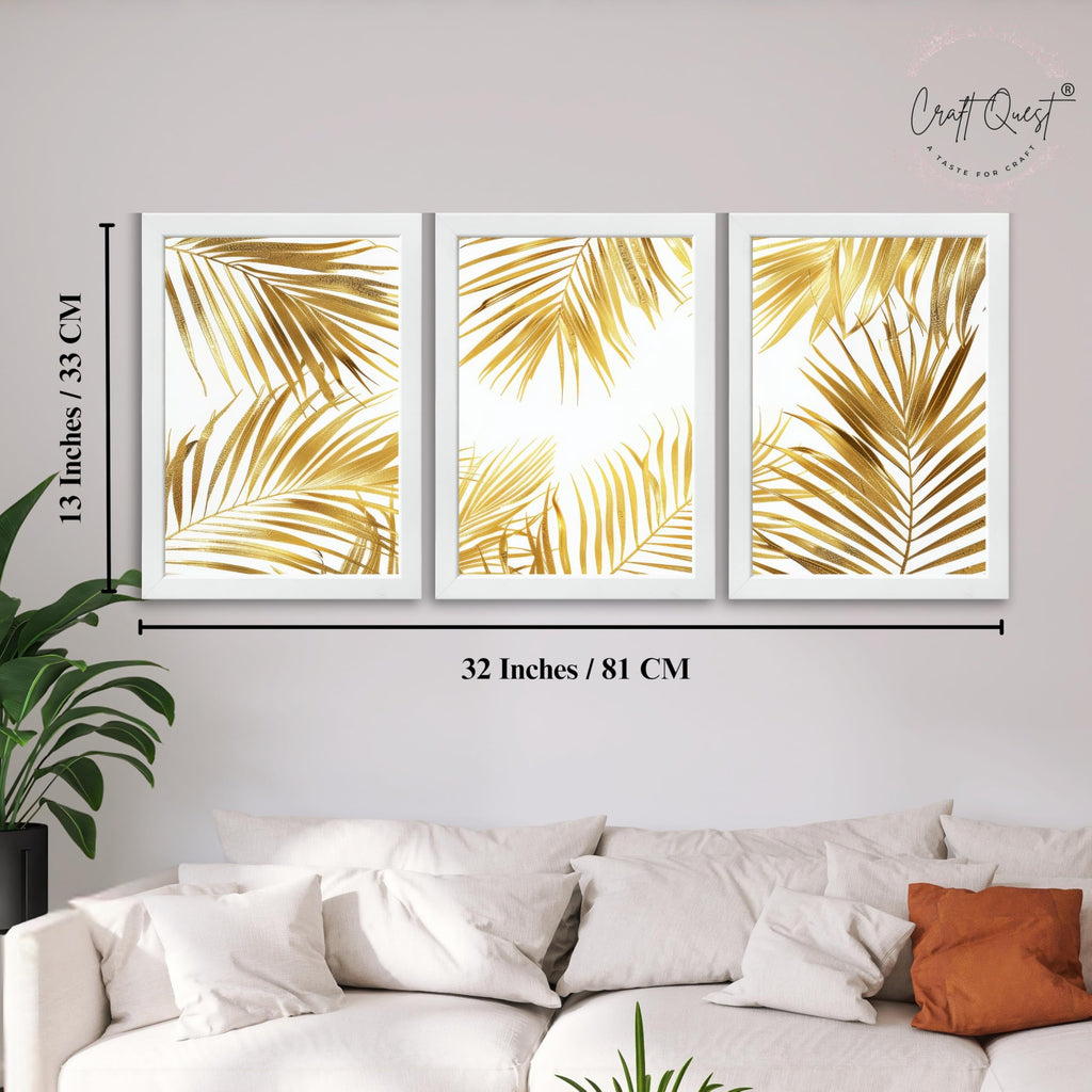CRAFT QUEST Nature Inspired Abstract Plants Geometry Wall Art | Set of 3 Frames for Home Decoration | Ideal for Living Room, Bedroom & Offices