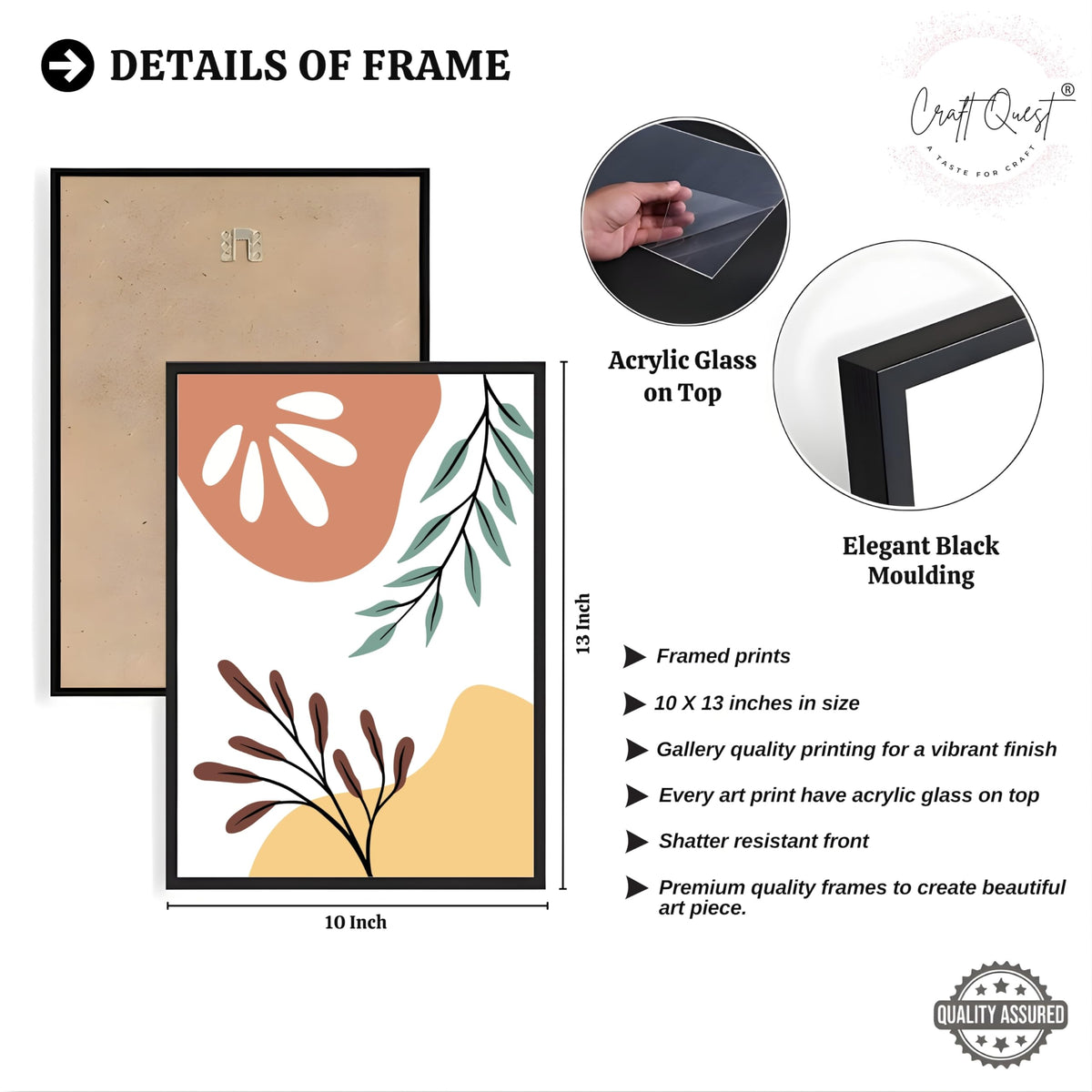 CRAFT QUEST Wall Art Decor Paintings | Set of 3 BOHO Wall Art Frames for Home Decoratio | Ideal for Living Room, Bedrooms & Offices