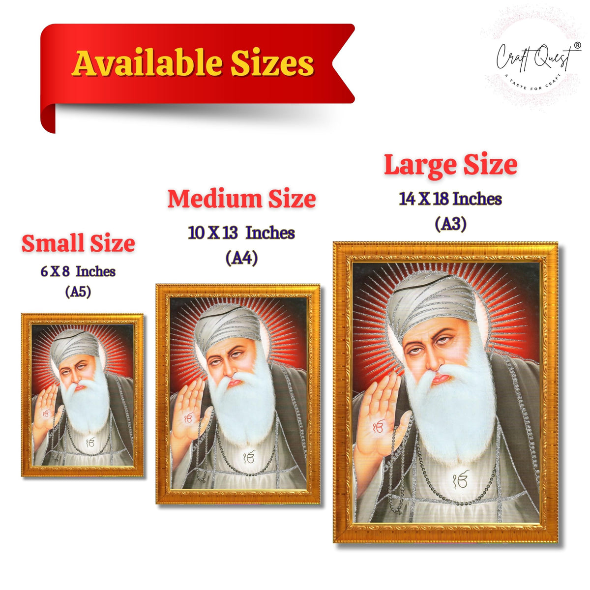 CRAFT QUEST Gurunanak Dev Ji Photo Frame Waheguru Sikh Guru Photo for Home Decor Spiritual Wall Hanging Living Room Decoration