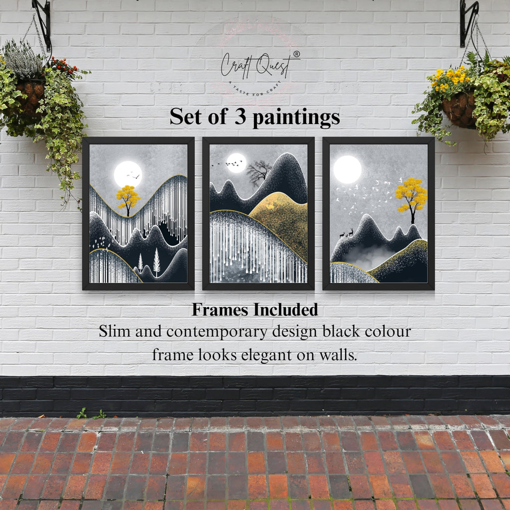 CRAFT QUEST Abstract Art Geometric Figures Decorative Murals | Set of 3 Frames for Home Decoration | Ideal for Living Room, Bedroom & Offices