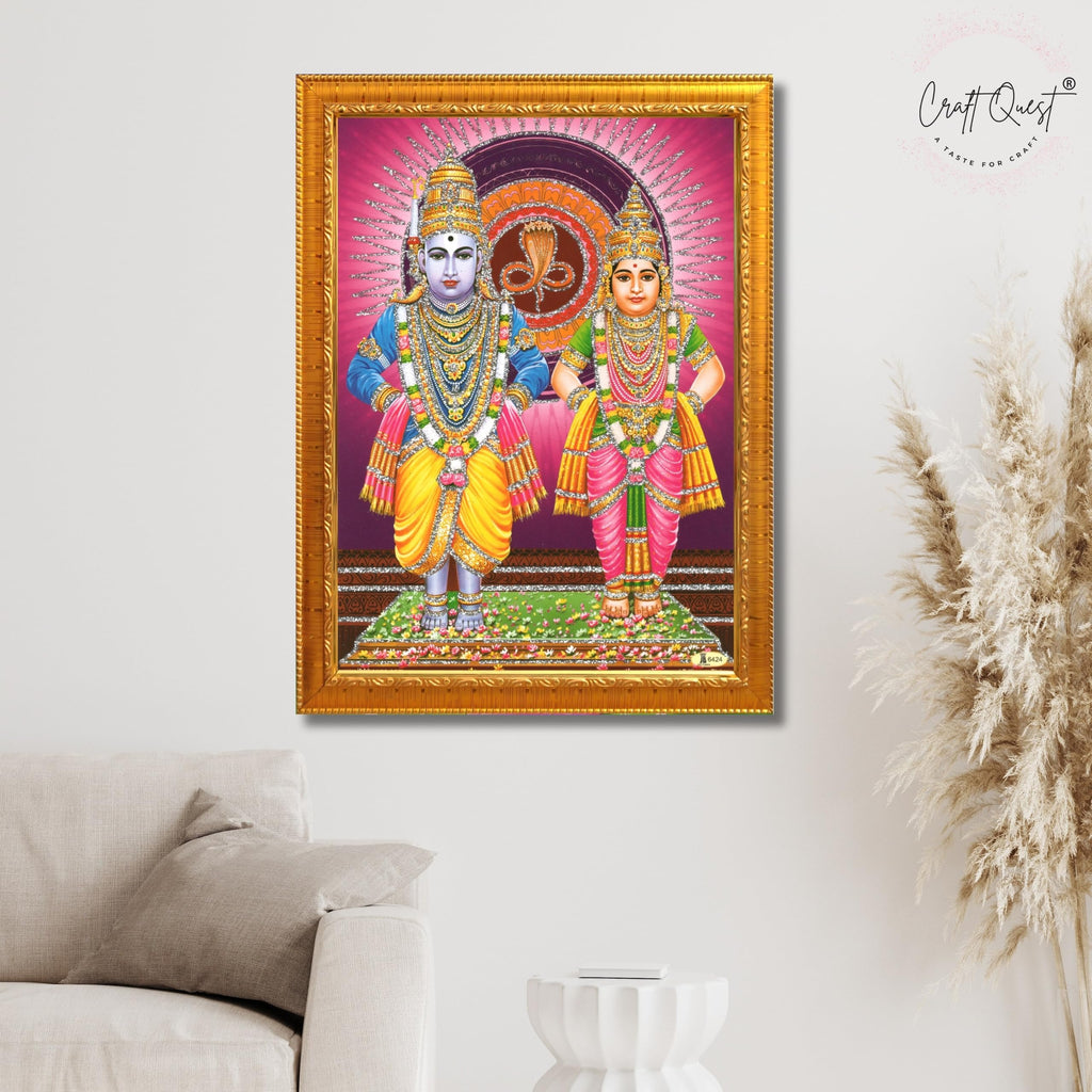 CRAFT QUEST Shri Vitthal Rukmini Photo Frame with Acrylic Sheet Wall Hanging/Gift/Temple/puja Room/Home Decor Frame Item