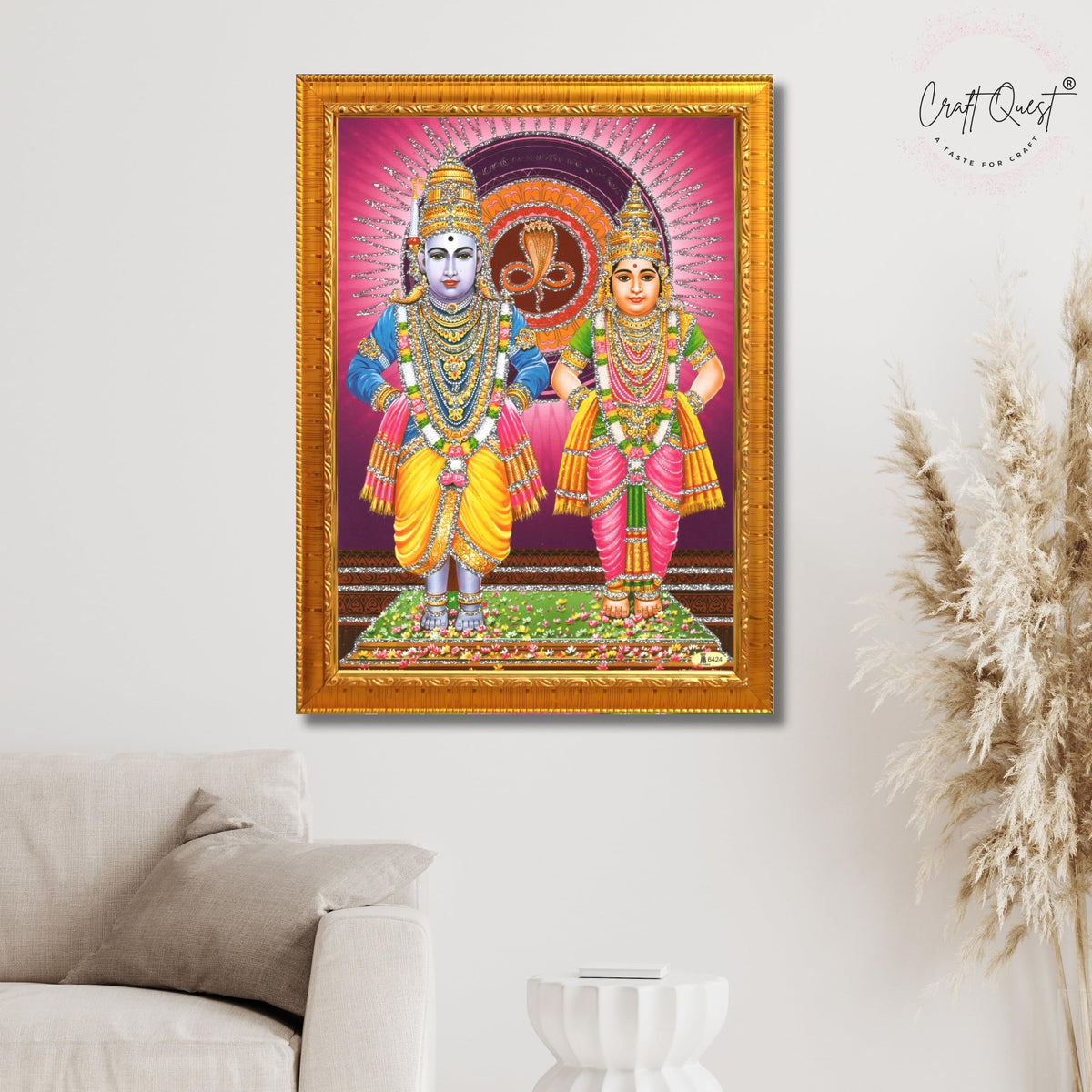 CRAFT QUEST Shri Vitthal Rukmini Photo Frame with Acrylic Sheet Wall Hanging/Gift/Temple/puja Room/Home Decor Frame Item