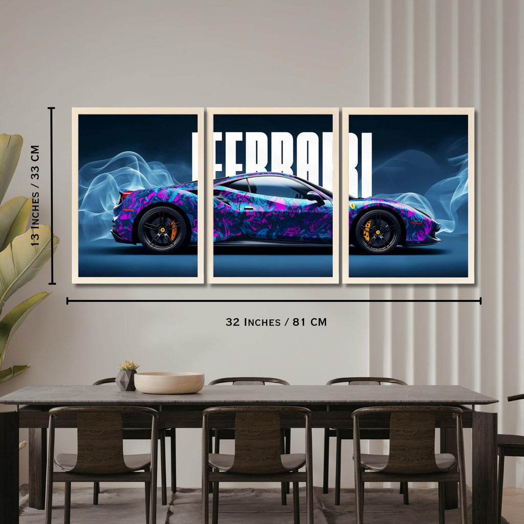 VENUXE ARTS Set Of 3 Big Sports Cars Framed Posters Gift Items for Boys Room Wall Decoration Bedroom Living Room Office Studio Décor | Car Poster Frame for Wall Décor