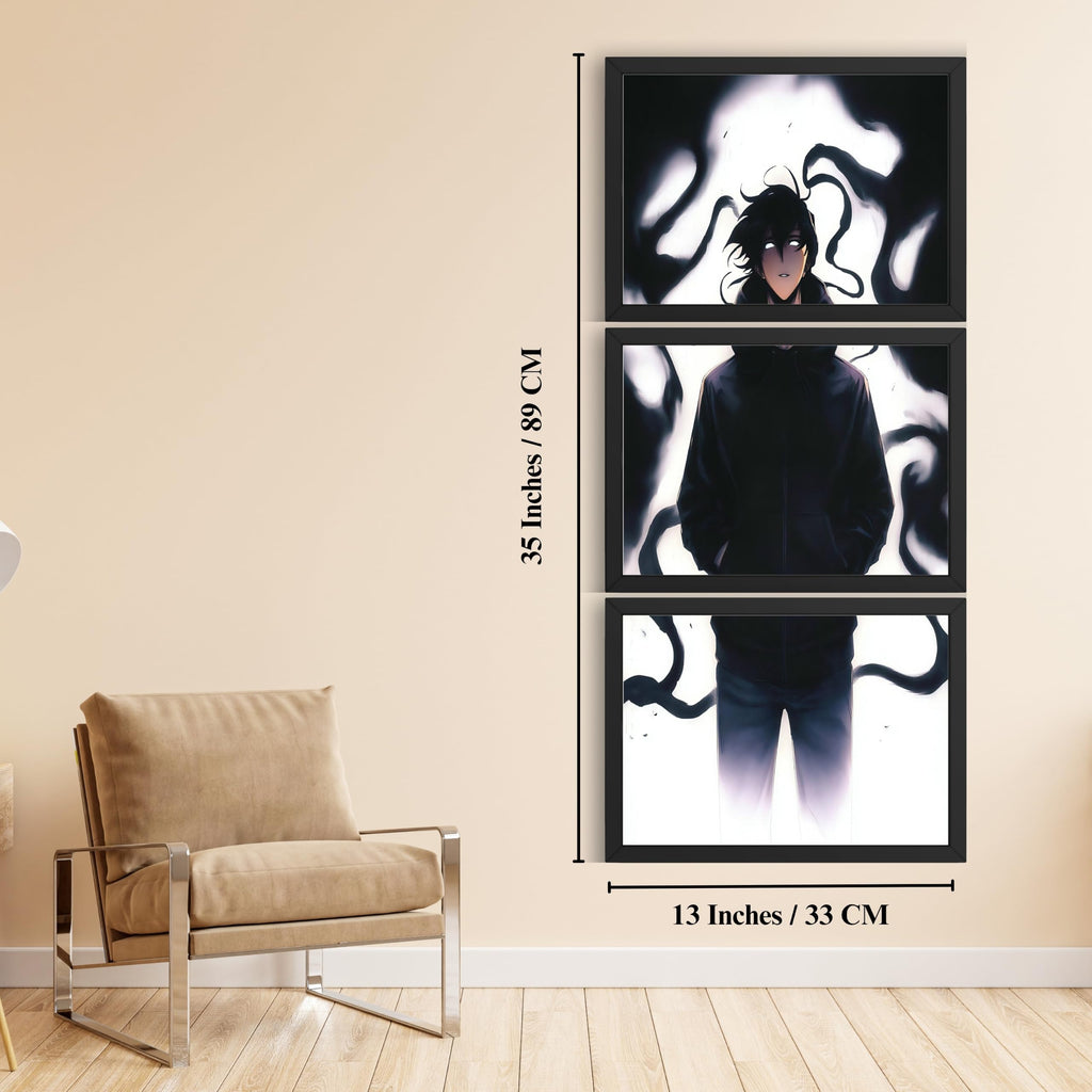 VENUXE ARTS Set Of 3 Anime Characters Wall Framed |Anime Characters Framed Poster for Living Room Bedroom Gaming Room Studio Wall Decor