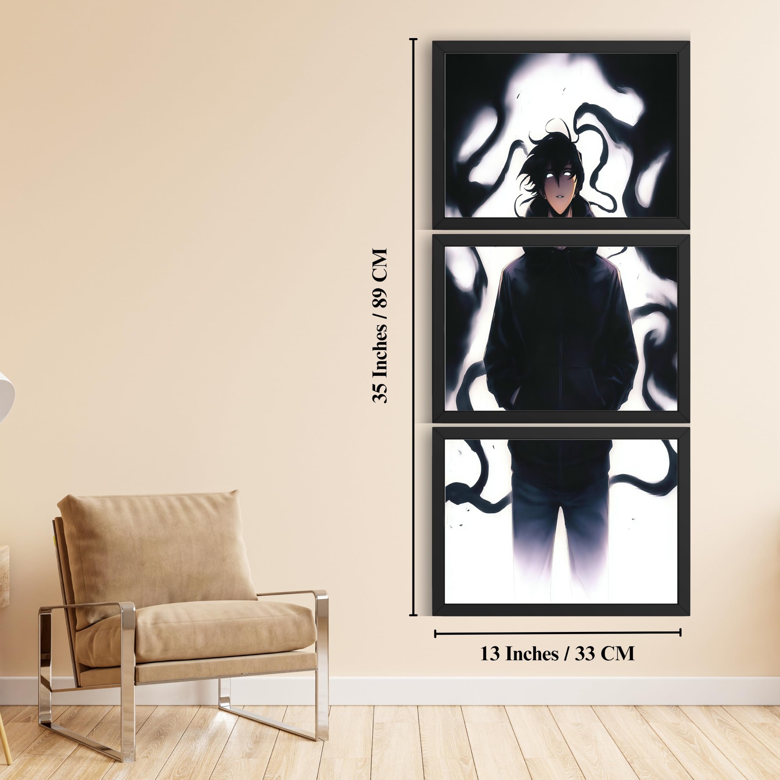 VENUXE ARTS Set Of 3 Anime Characters Wall Framed |Anime Characters Framed Poster for Living Room Bedroom Gaming Room Studio Wall Decor