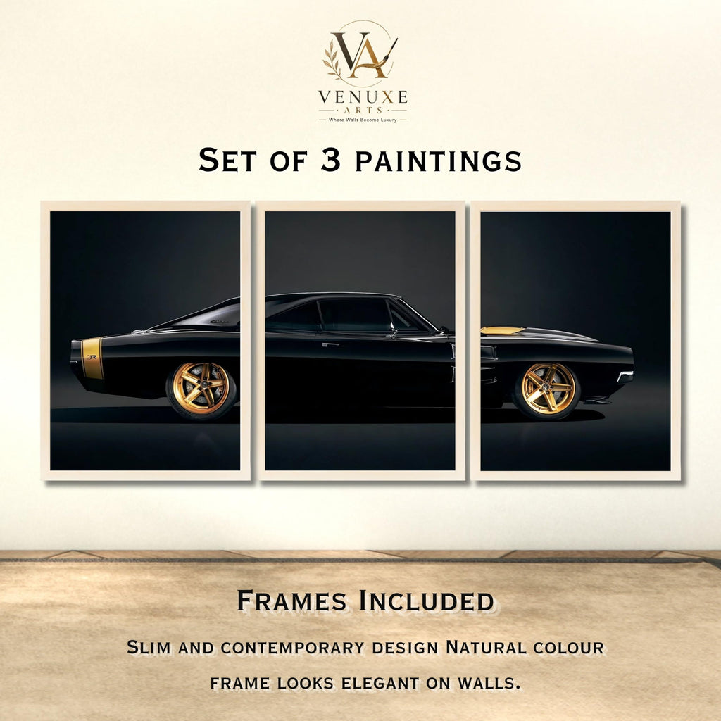 VENUXE ARTS Set Of 3 Big Sports Cars Framed Posters Gift Items for Boys Room Wall Decoration Bedroom Living Room Office Studio Décor | Car Poster Frame for Wall Décor