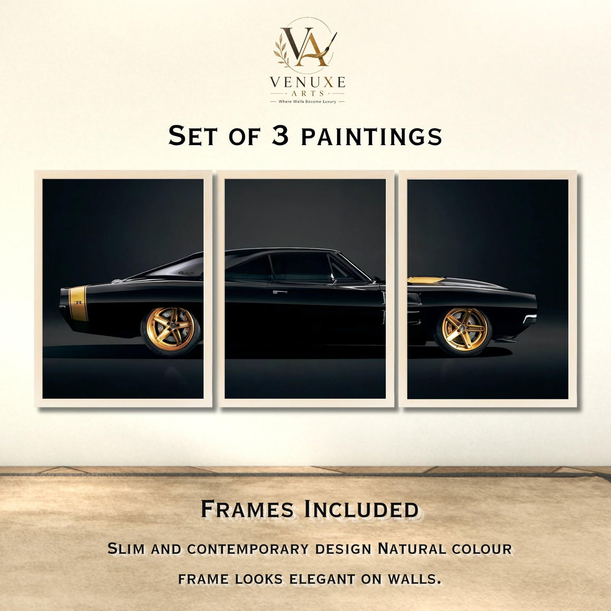 VENUXE ARTS Set Of 3 Big Sports Cars Framed Posters Gift Items for Boys Room Wall Decoration Bedroom Living Room Office Studio Décor | Car Poster Frame for Wall Décor
