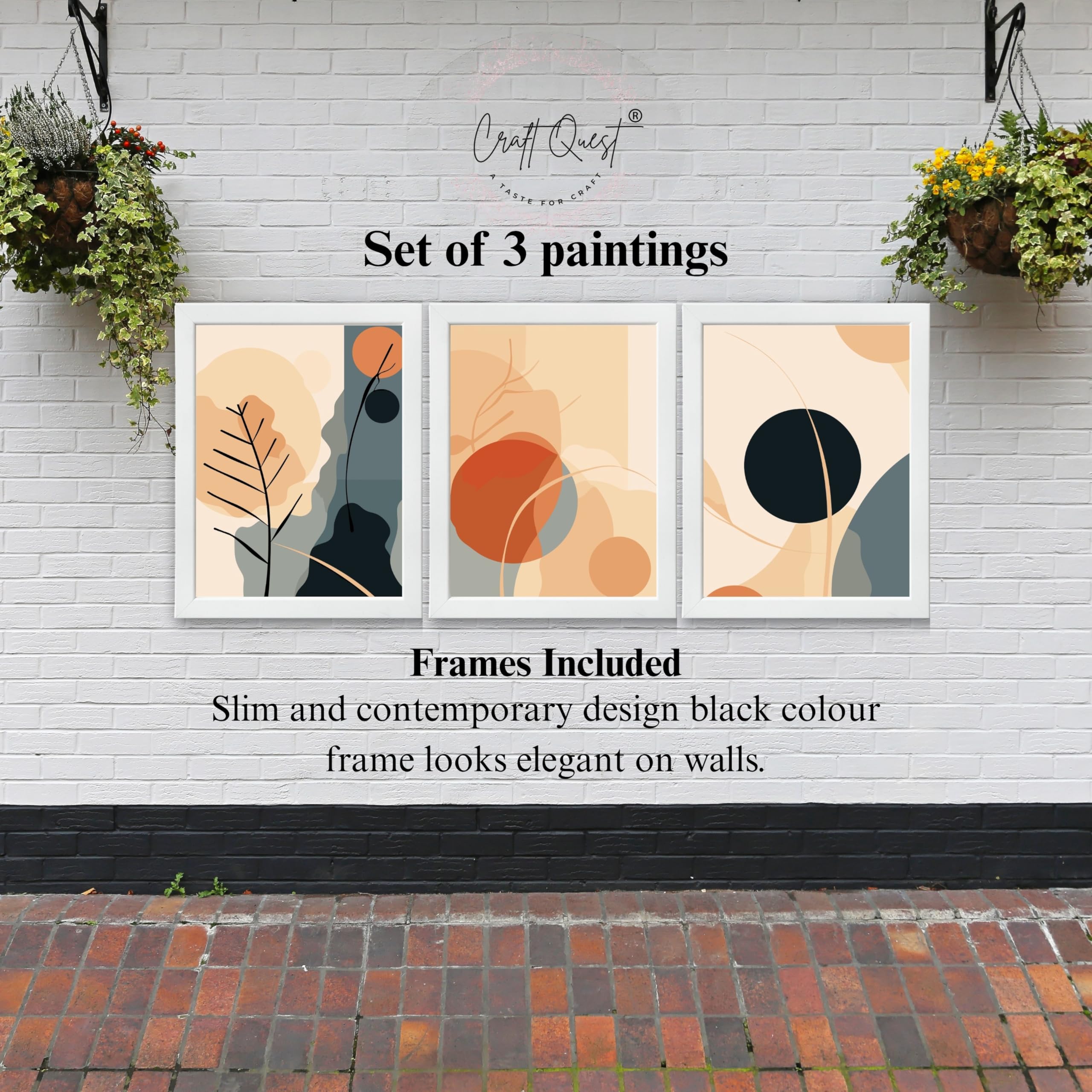 CRAFT QUEST Wall Art Decor Paintings | Set of 3 BOHO Wall Art Frames for Home Decoration | Ideal for Living Room, Officess & Bedrooms
