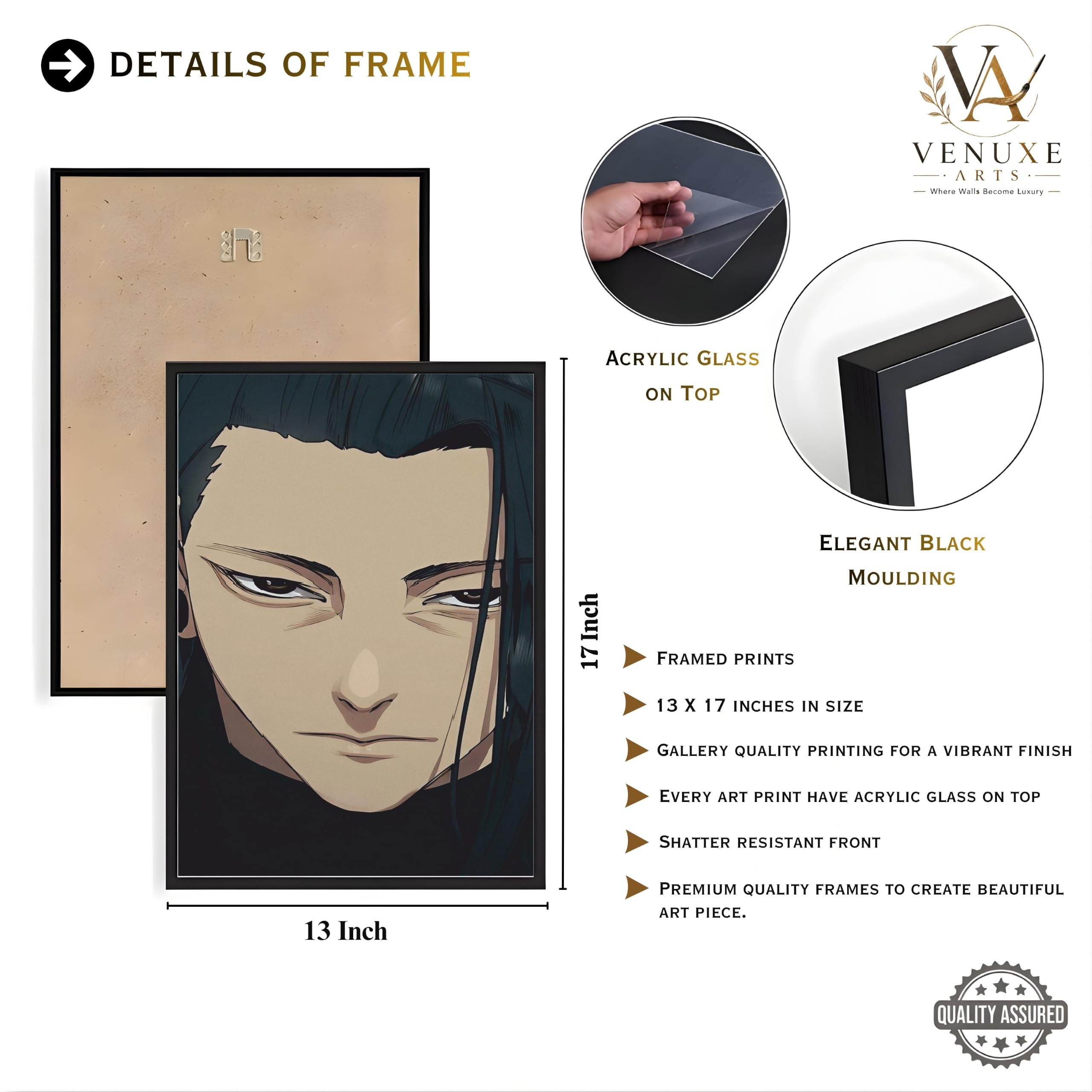 VENUXE ARTS Set Of 3 Anime Characters Wall Framed |Anime Characters Framed Poster for Living Room Bedroom Gaming Room Studio Wall Decor