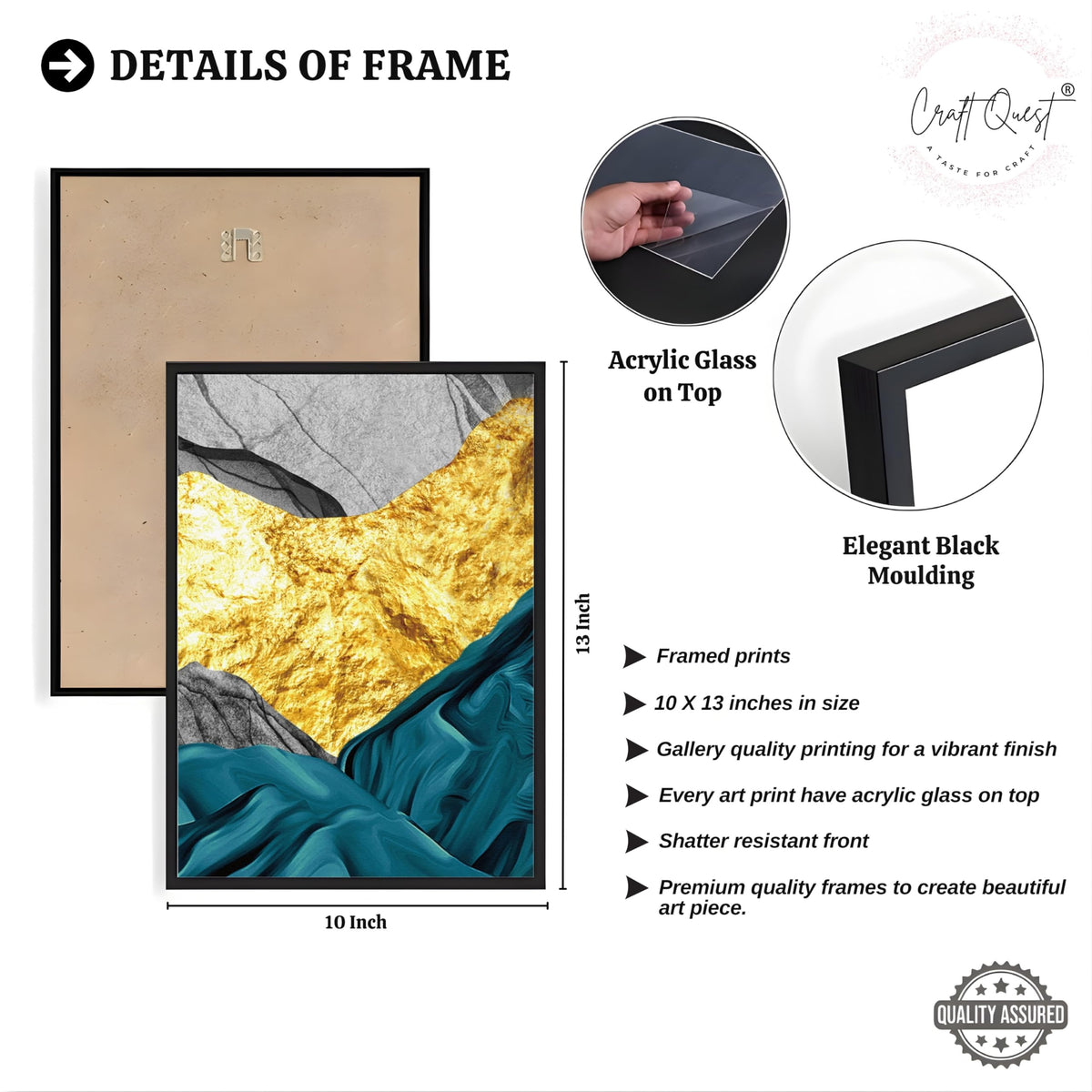 CRAFT QUEST Modern Art Abstract Golden Fashion Wall Art | Set of 3 Frames for Home Decoration | Ideal for Living Room, Bedroom & Offices