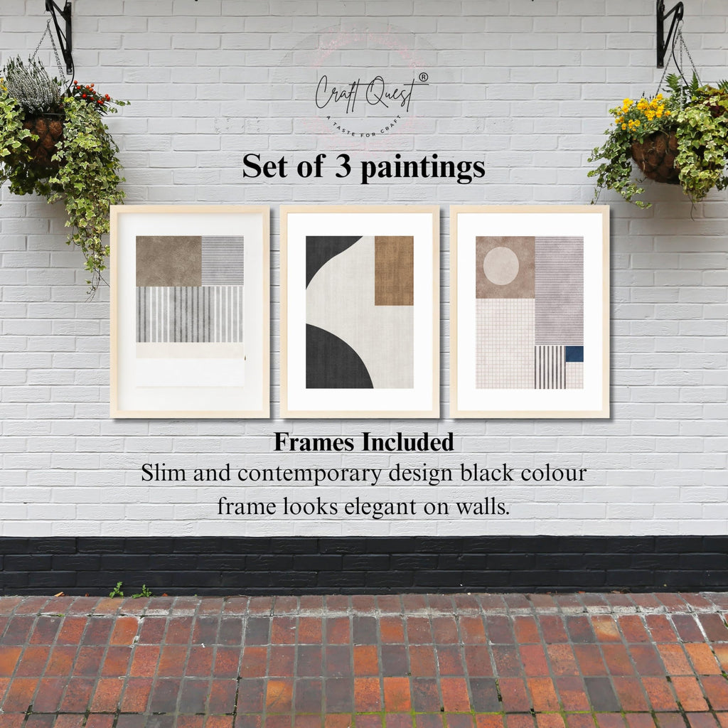 CRAFT QUEST Abstract Geometric Art Painting | Set of 3 Frames for Home Decoration | Ideal for Living Room, Bedroom & Offices