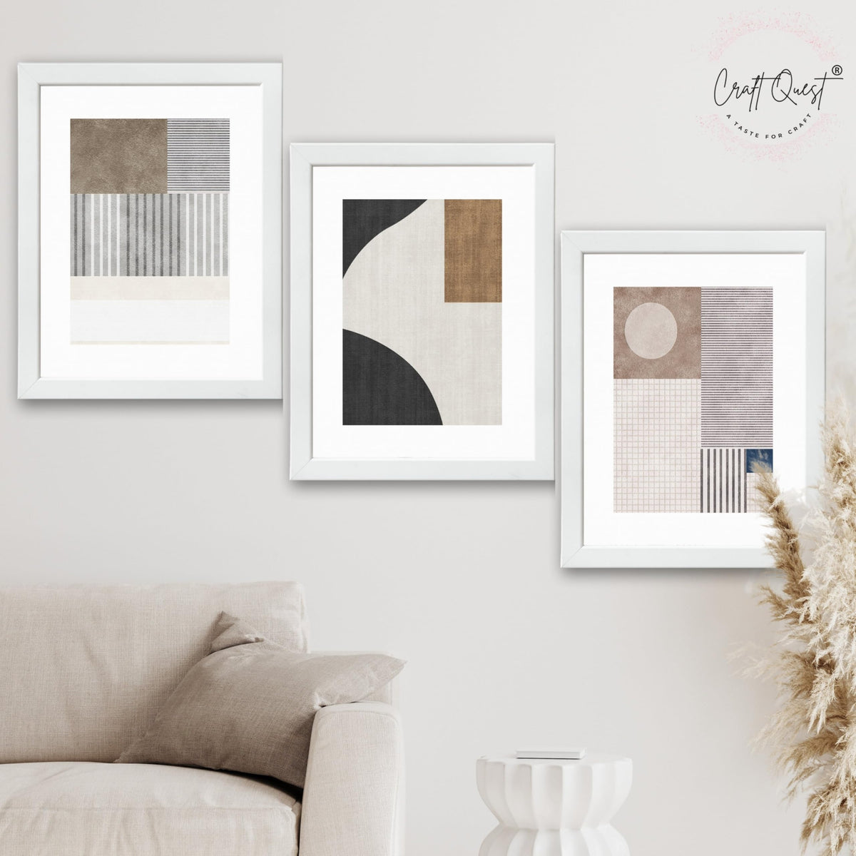 CRAFT QUEST Abstract Geometric Art Painting | Set of 3 Frames for Home Decoration | Ideal for Living Room, Bedroom & Offices