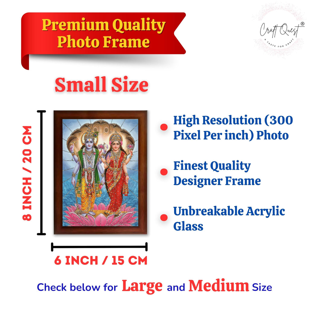 CRAFT QUEST Lord Vishnu Dev Lakshmi Devi Laxmi Narayan Ji Wall Painting Framed Home Decor, Religious Photo Frame